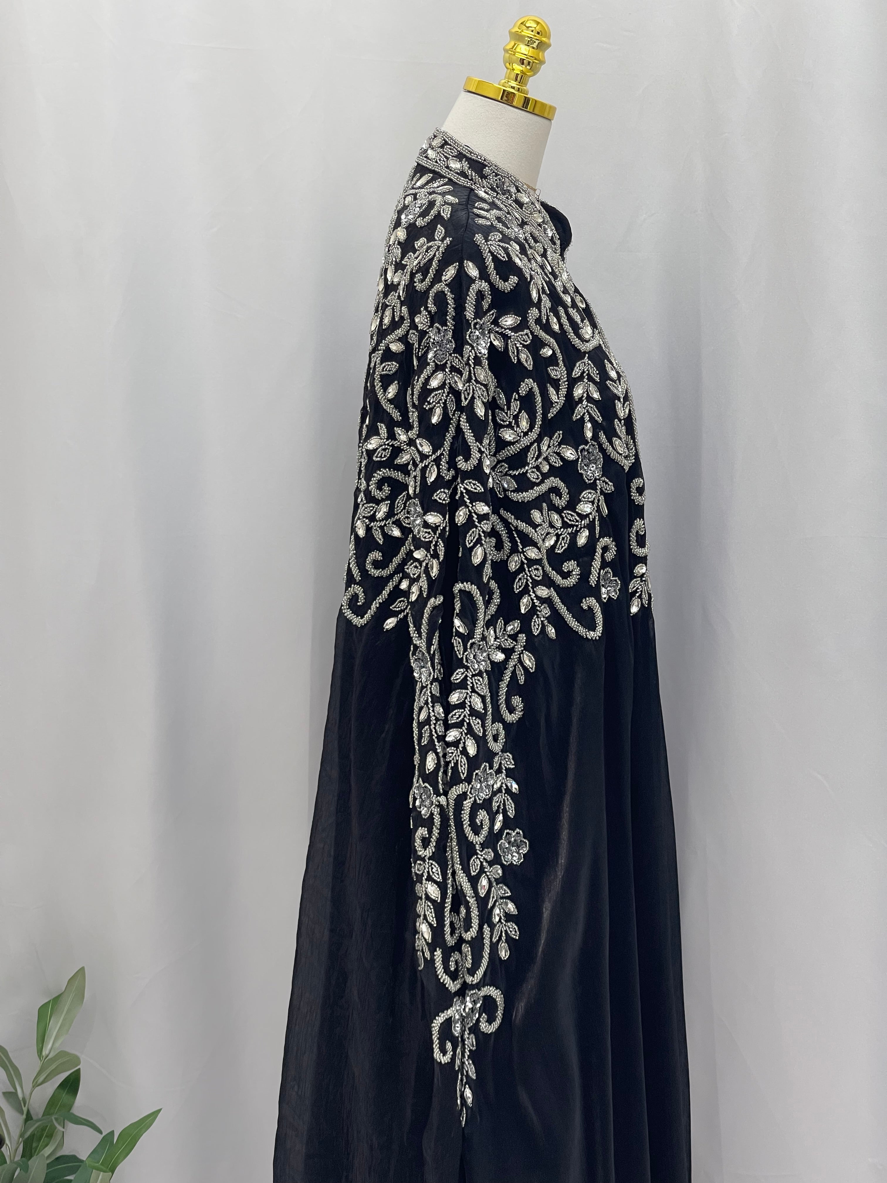 Rafah Luxury Regal Embellished Cape-Black - Palestinian Elegance