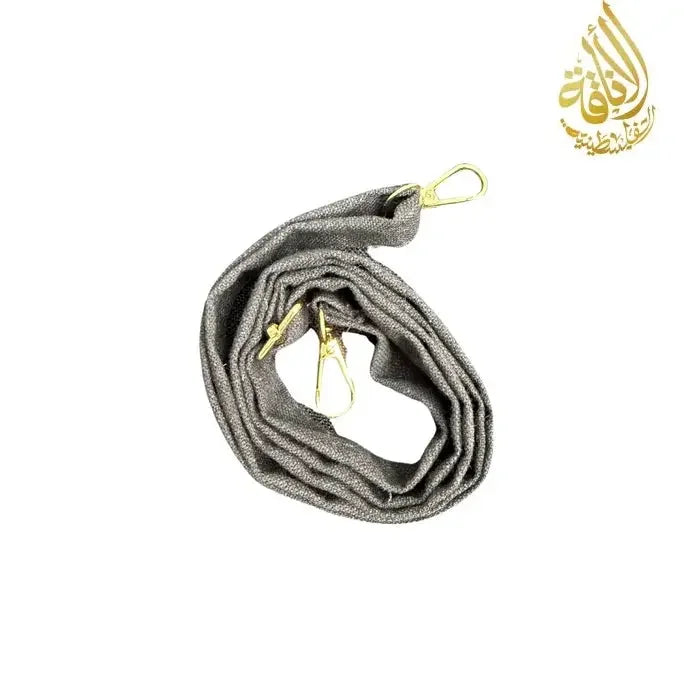Gray fabric strap with gold clasps for red kuffiyeh handbag bundle by Palestinian Elegance