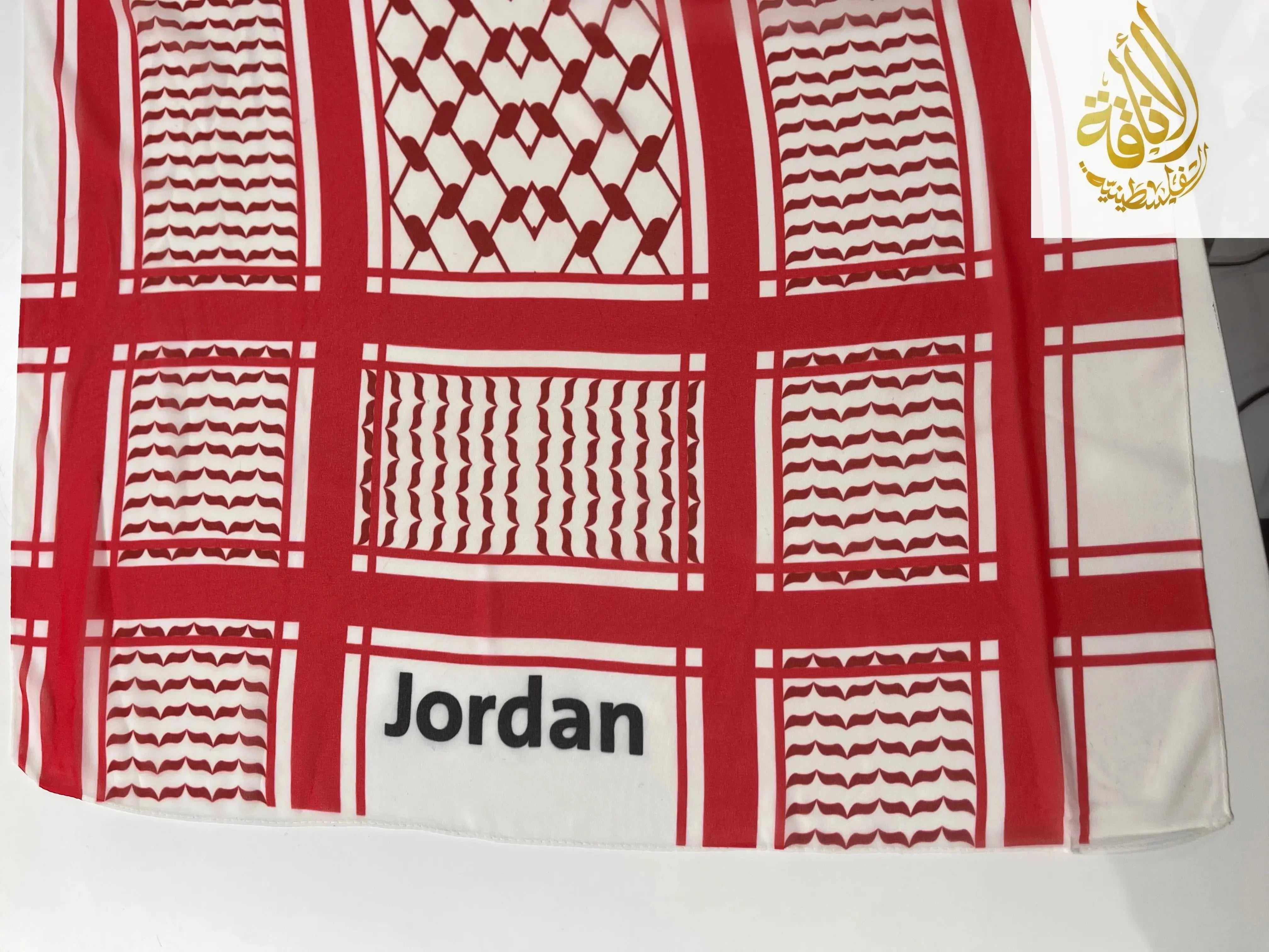 Red Kuffiyeh Print Chiffon Hijab with Jordan - High Quality Palestinian Elegance
