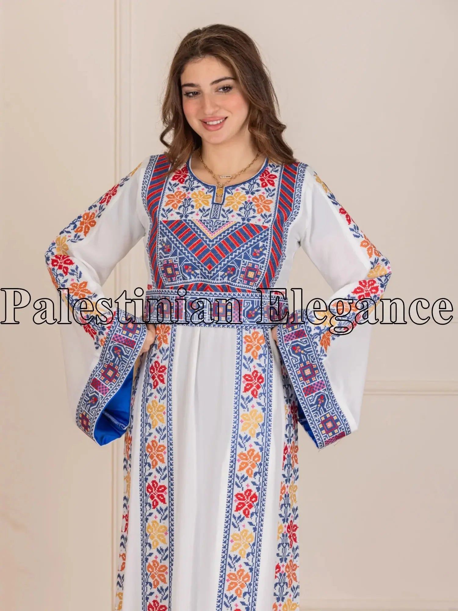 Roses Embroidered Thoub | Elegant Palestinian Dress - Palestinian Elegance