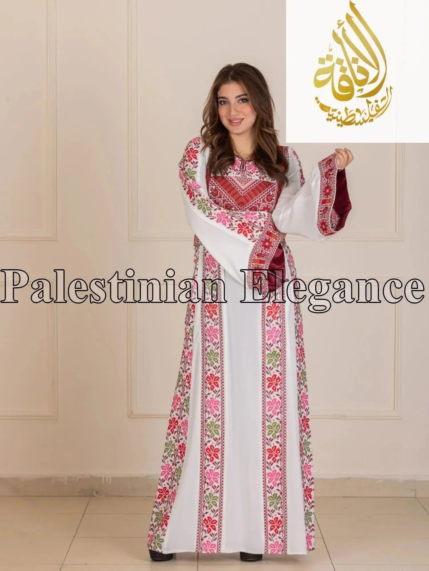 Roses Embroidered Thoub | Elegant Palestinian Dress - Palestinian Elegance