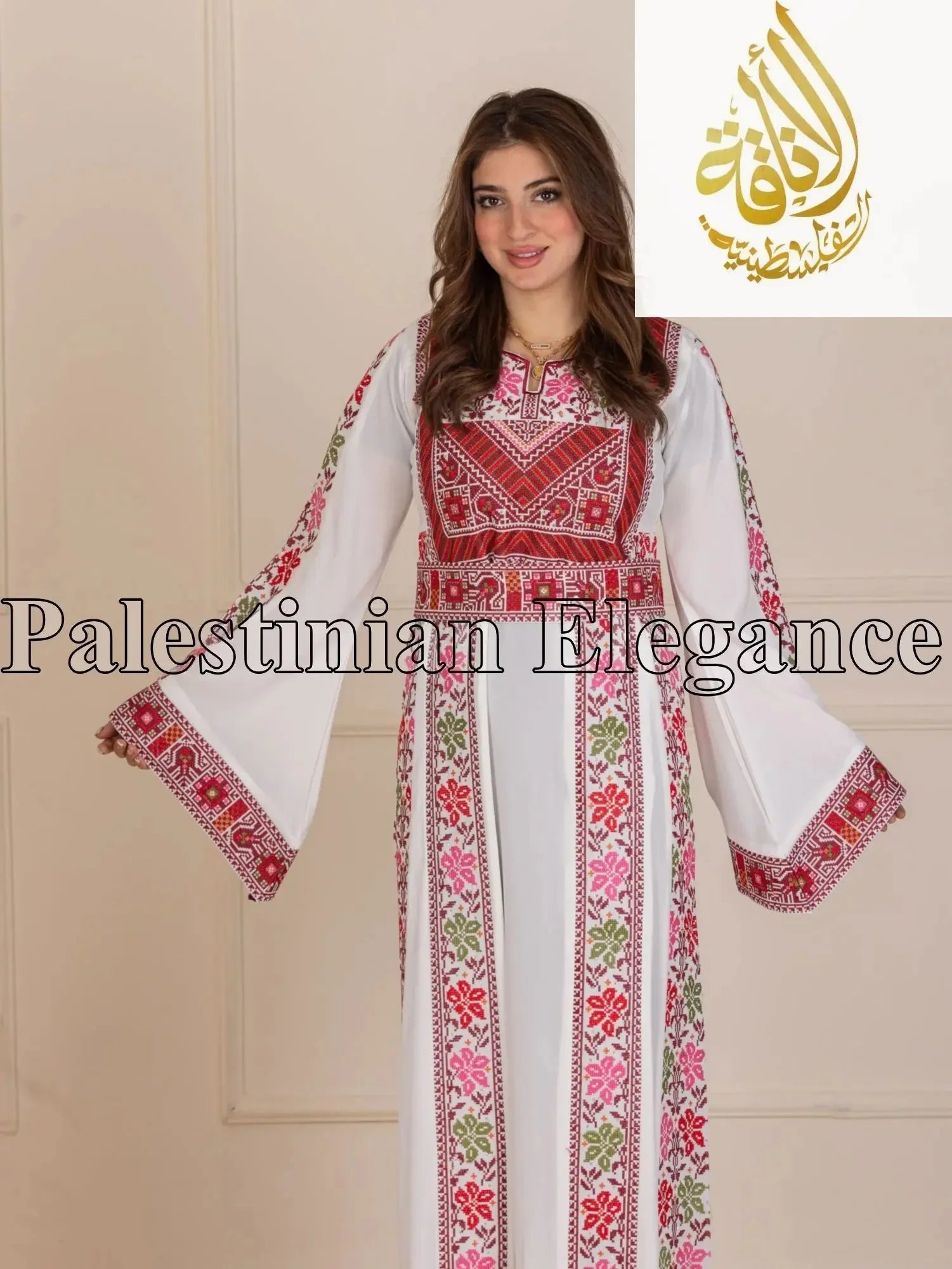 Roses Embroidered Thoub | Elegant Palestinian Dress - Palestinian Elegance
