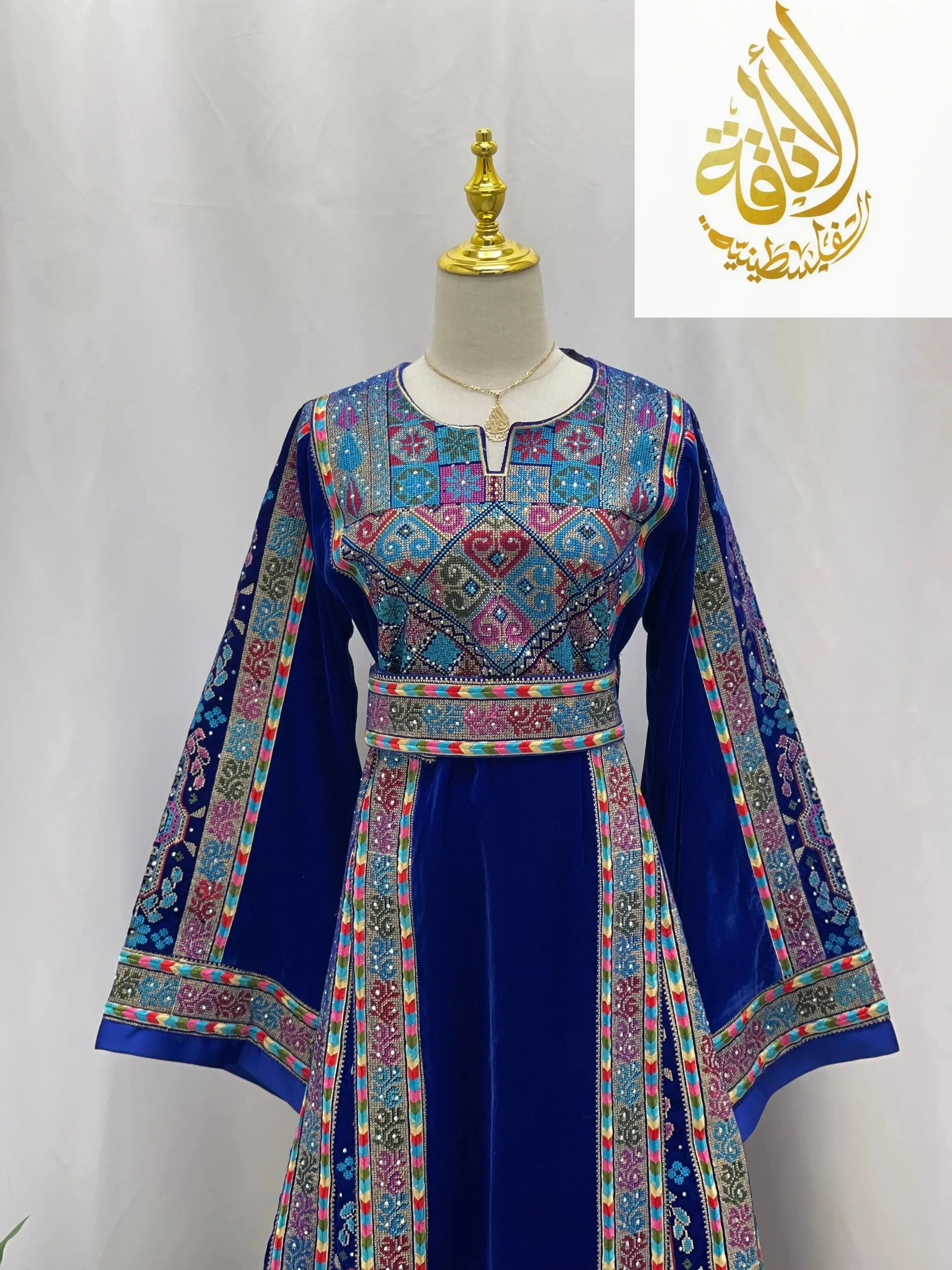 Royal Blue Embroidered Velvet Palestinian Elegance