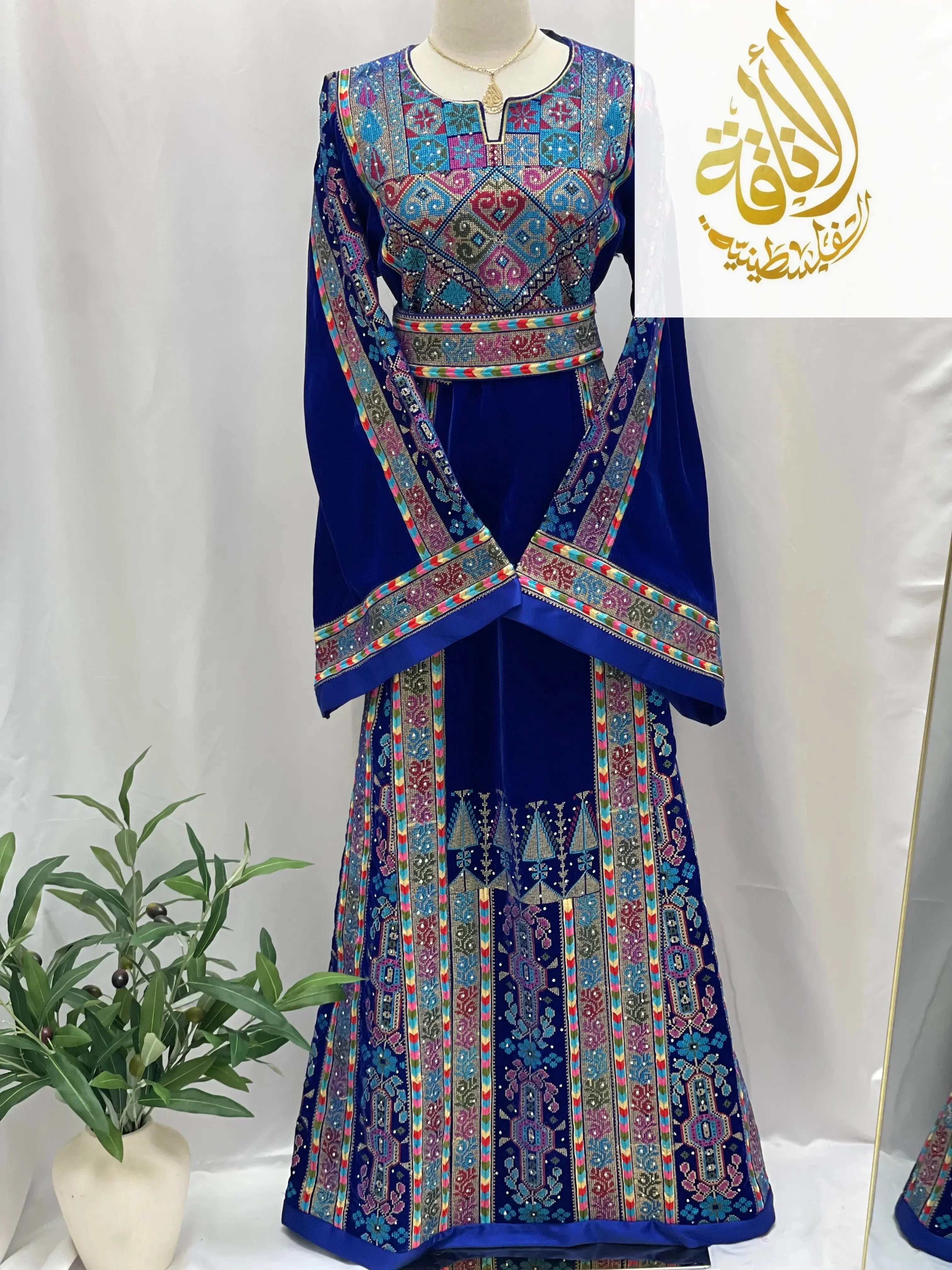 Royal Blue Embroidered Velvet Palestinian Elegance