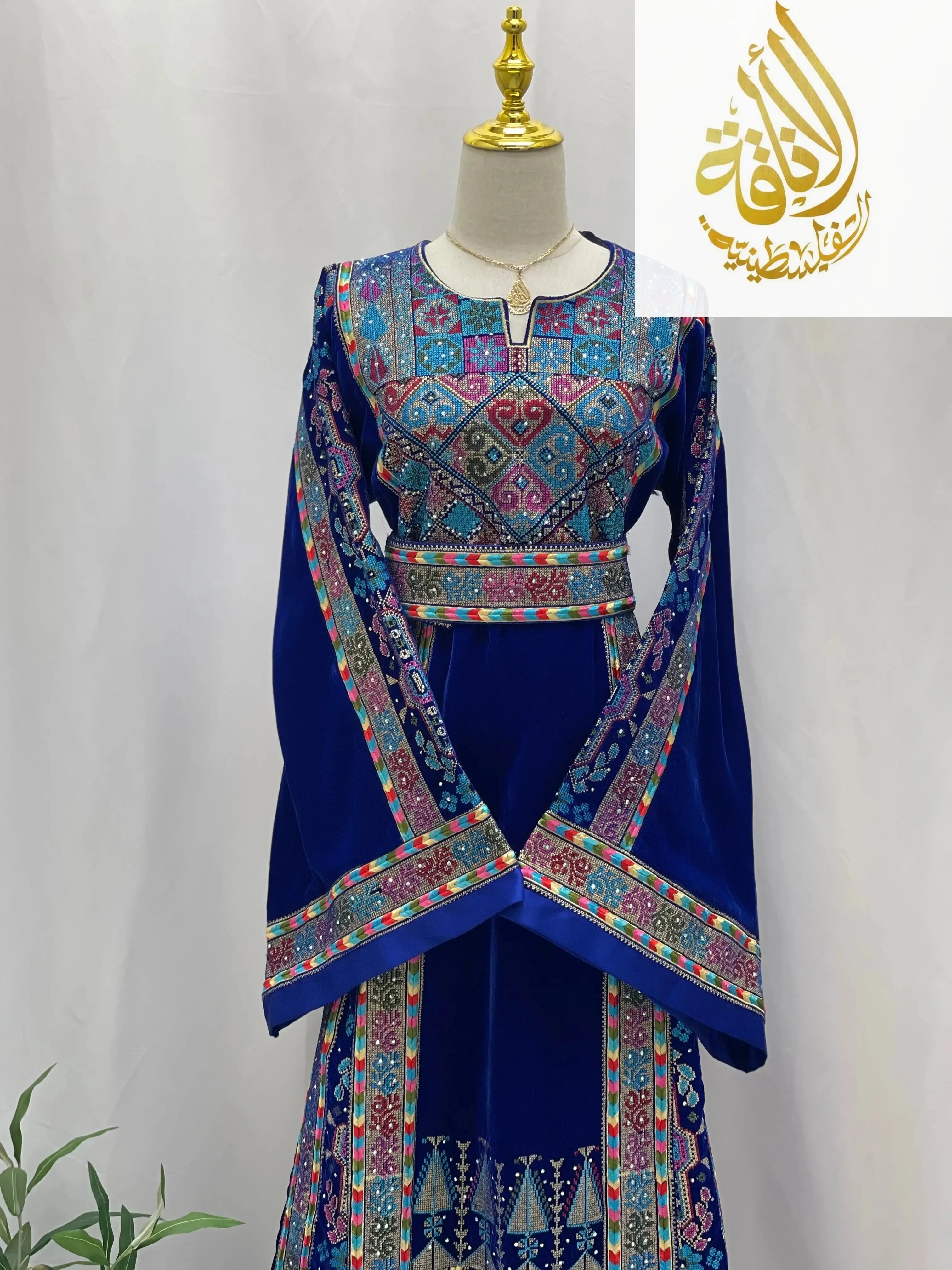 Royal Blue Embroidered Velvet Palestinian Elegance