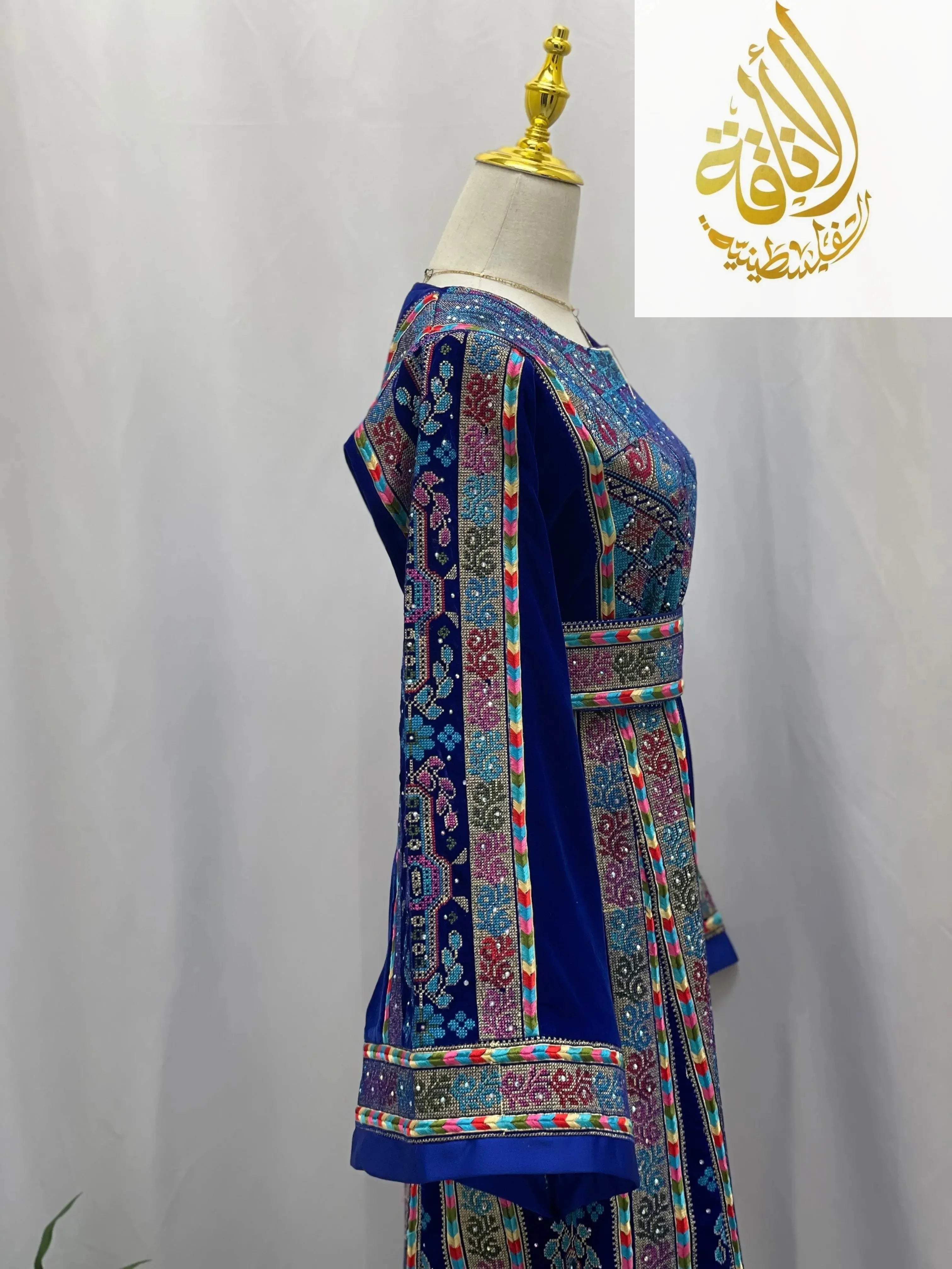 Royal Blue Embroidered Velvet Palestinian Elegance