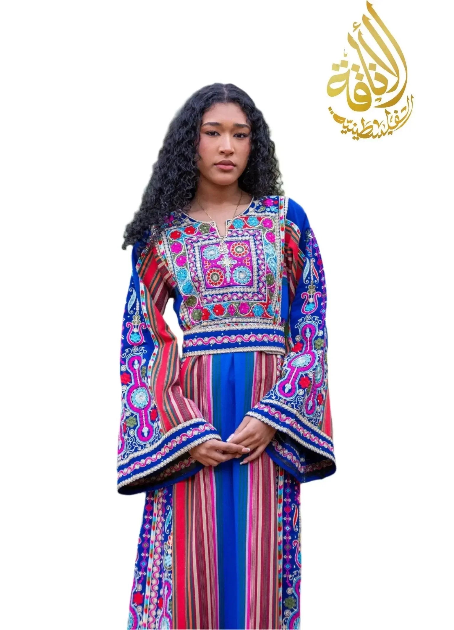 Royal Blue Majdalwi Embroidered Thoub - Elegant Middle Eastern Attire Palestinian Elegance