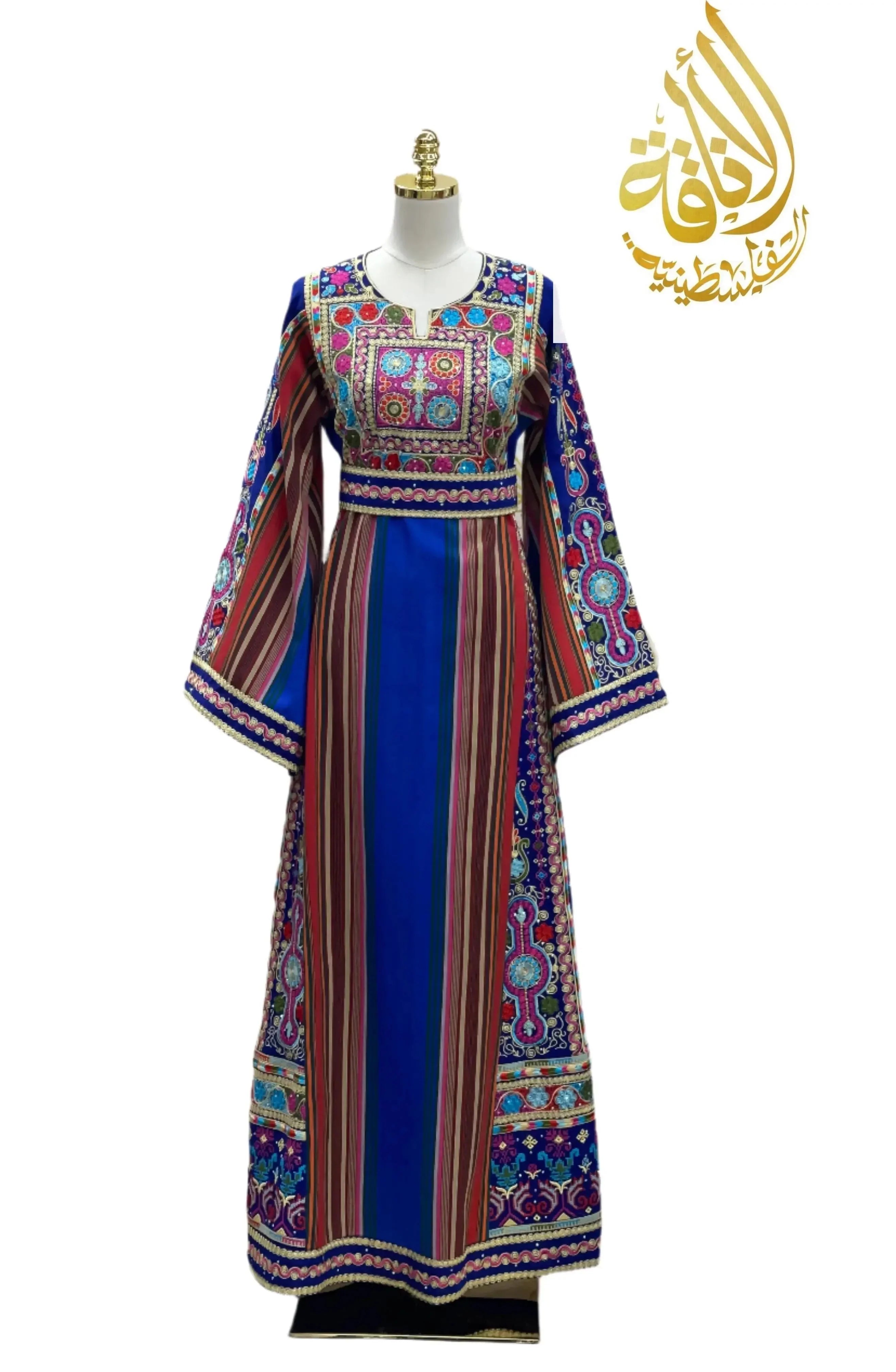 Royal Blue Majdalwi Embroidered Thoub - Elegant Middle Eastern Attire Palestinian Elegance