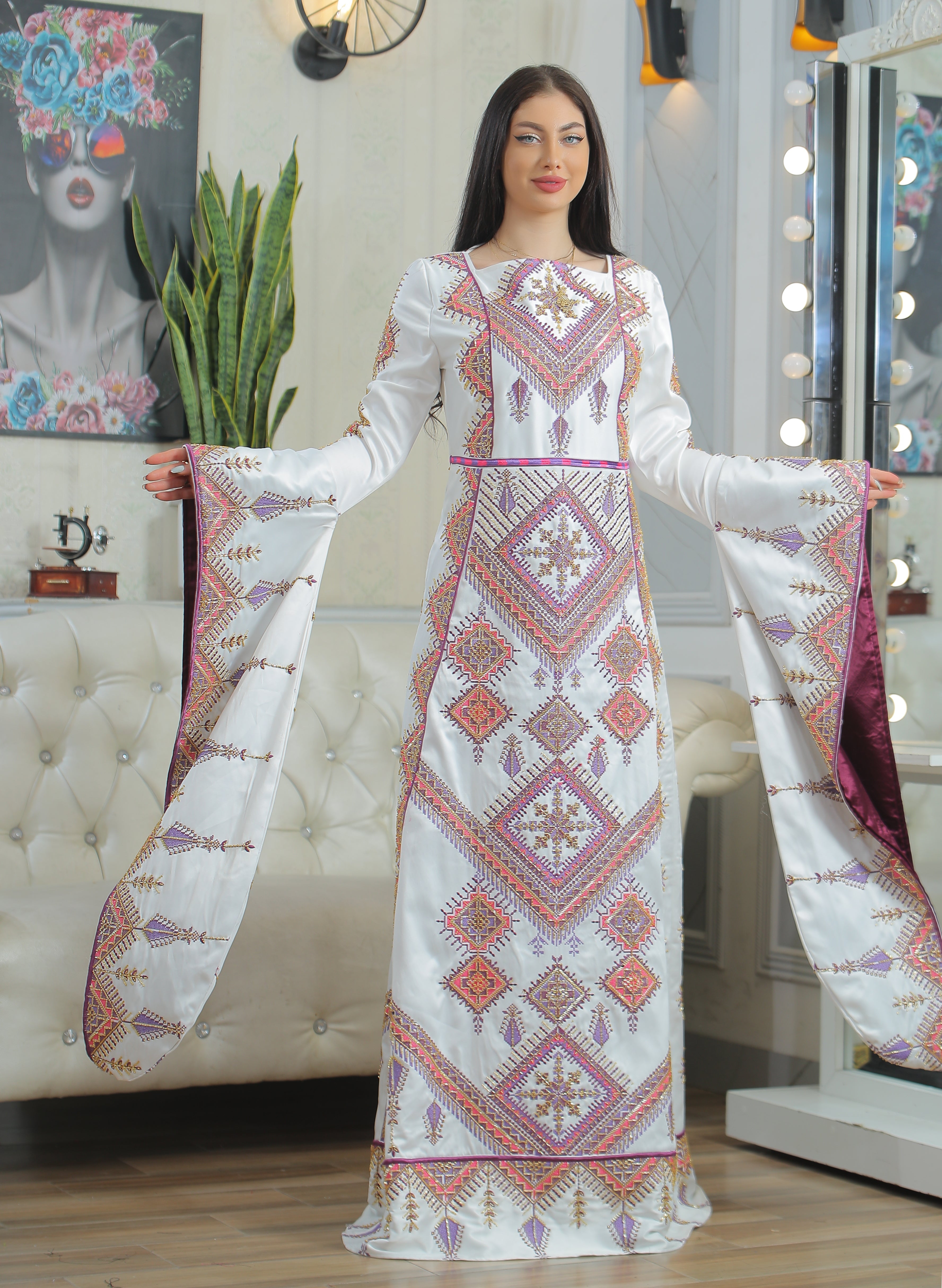 Royal Elegance Embroidered Thoub Gown - Palestinian Elegance