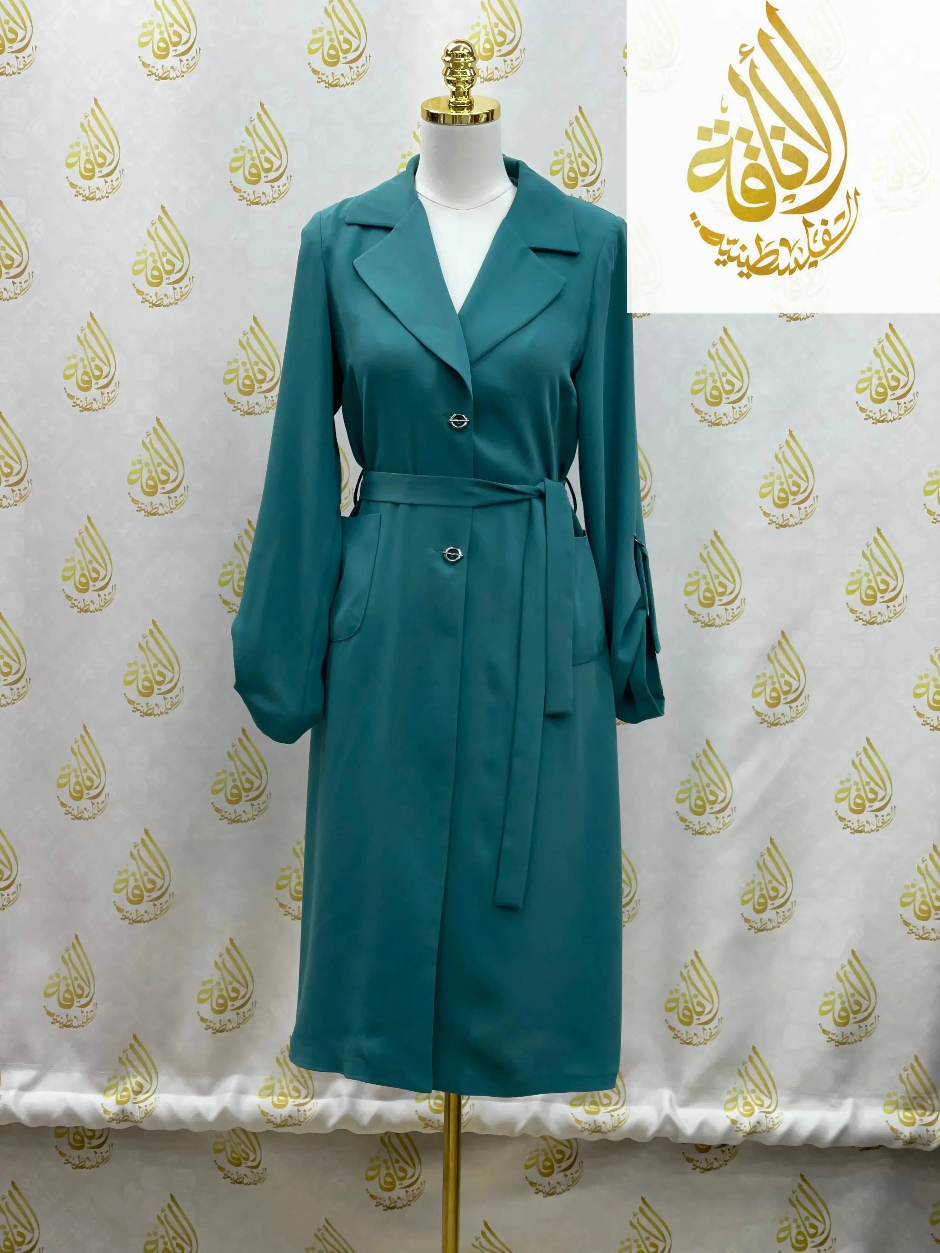 Sophisticated Elegance: Long Modest Light Trench Blazer Palestinian Elegance