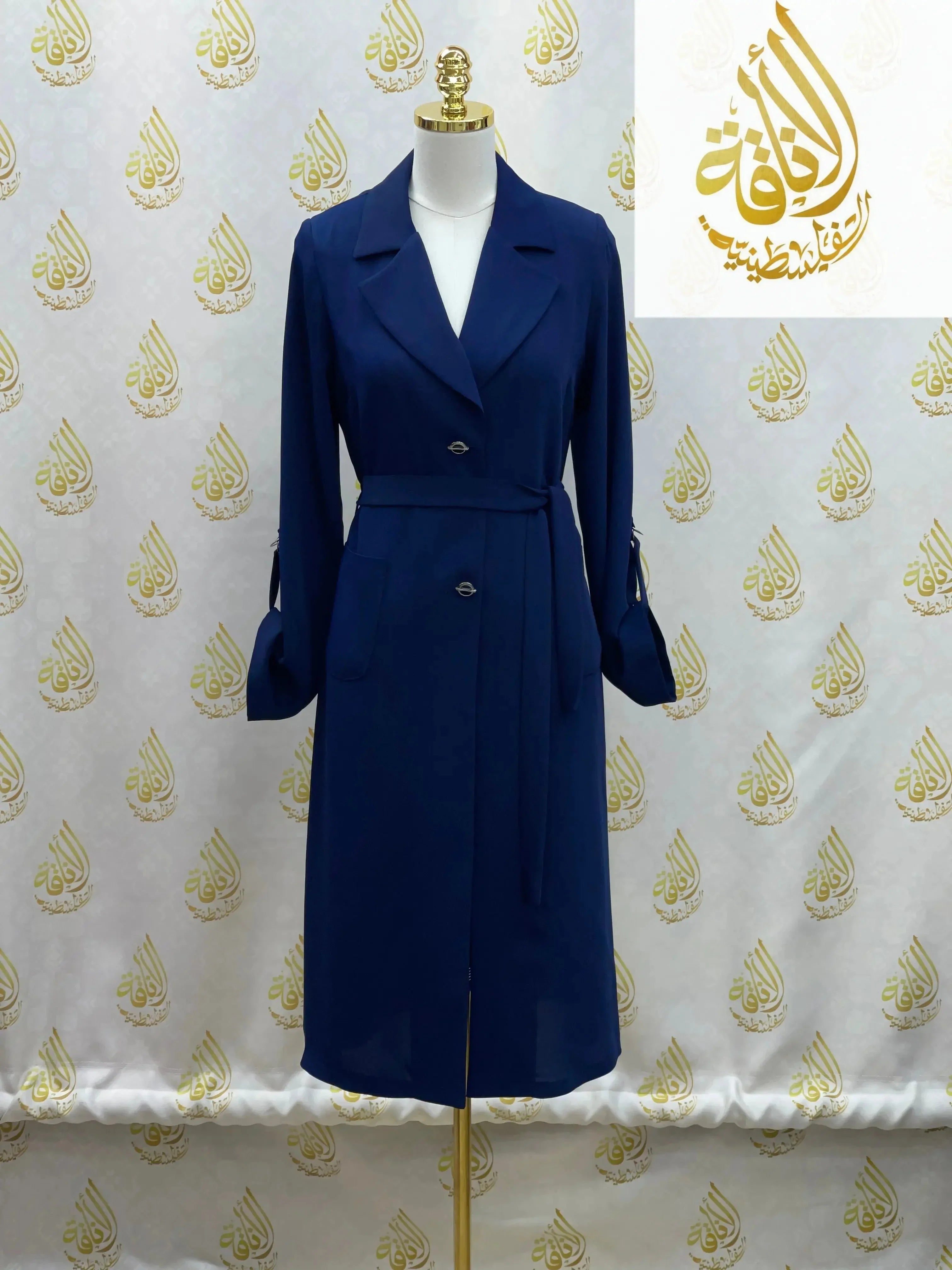 Sophisticated Elegance: Long Modest Light Trench Blazer Palestinian Elegance