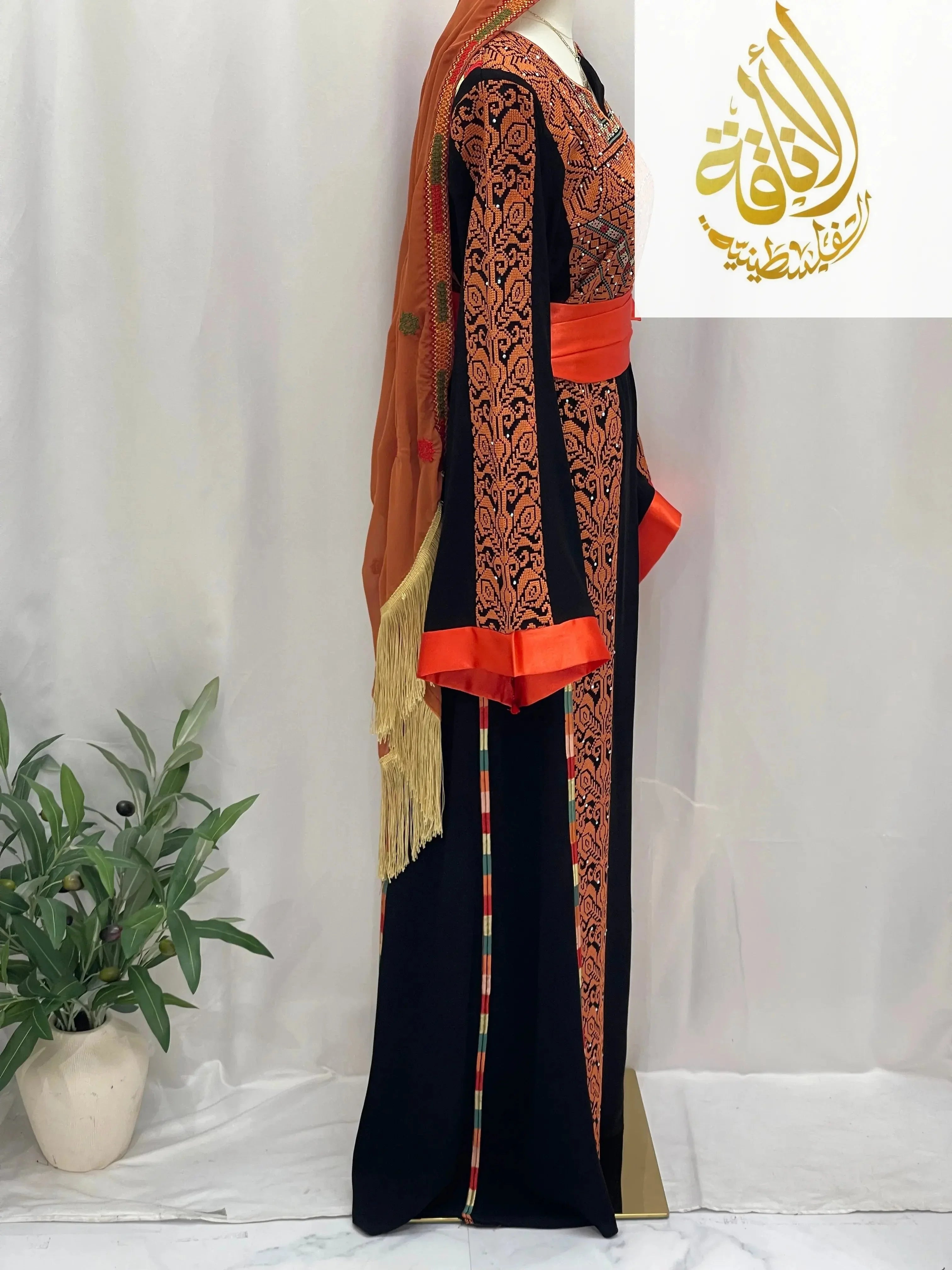 Sunset Ember Embroidered Thoub – Traditional Silhouette, Modern Elegance - Palestinian Elegance