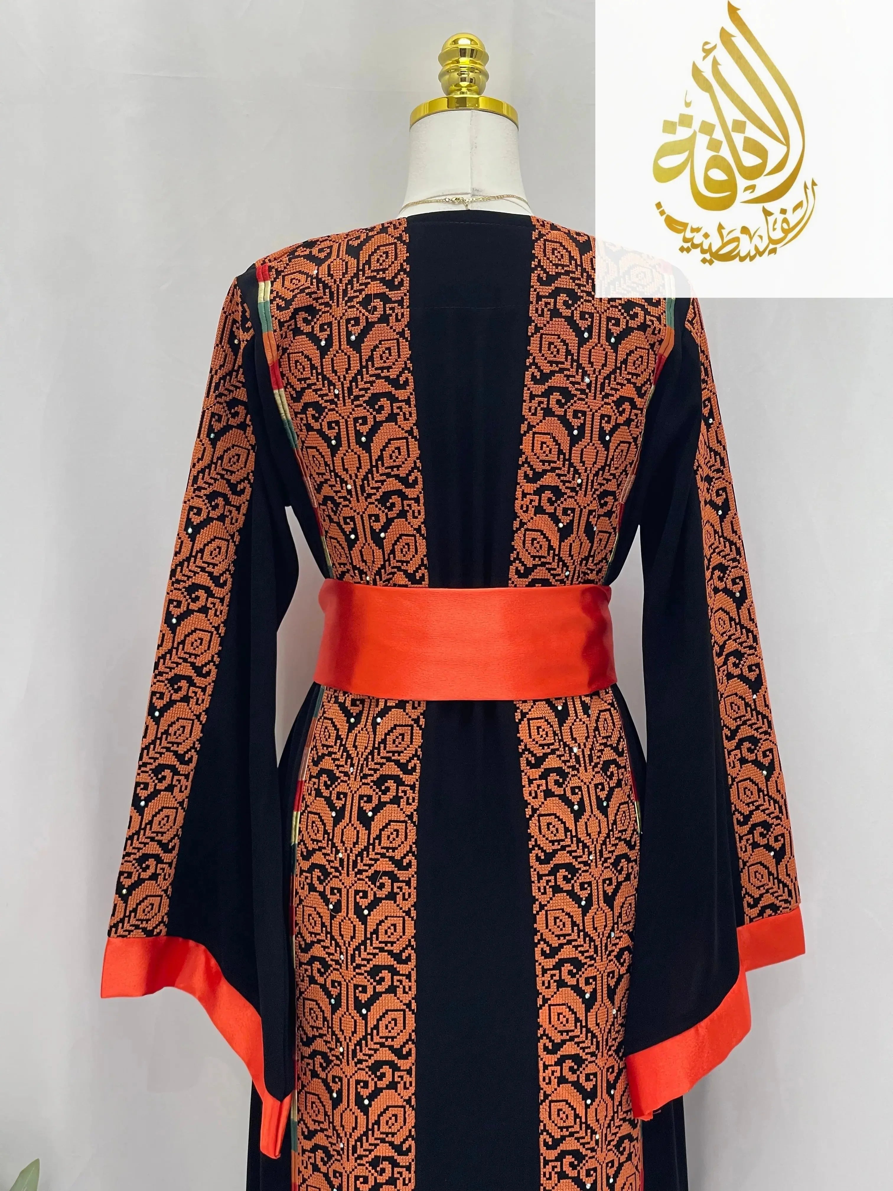Sunset Ember Embroidered Thoub – Traditional Silhouette, Modern Elegance - Palestinian Elegance