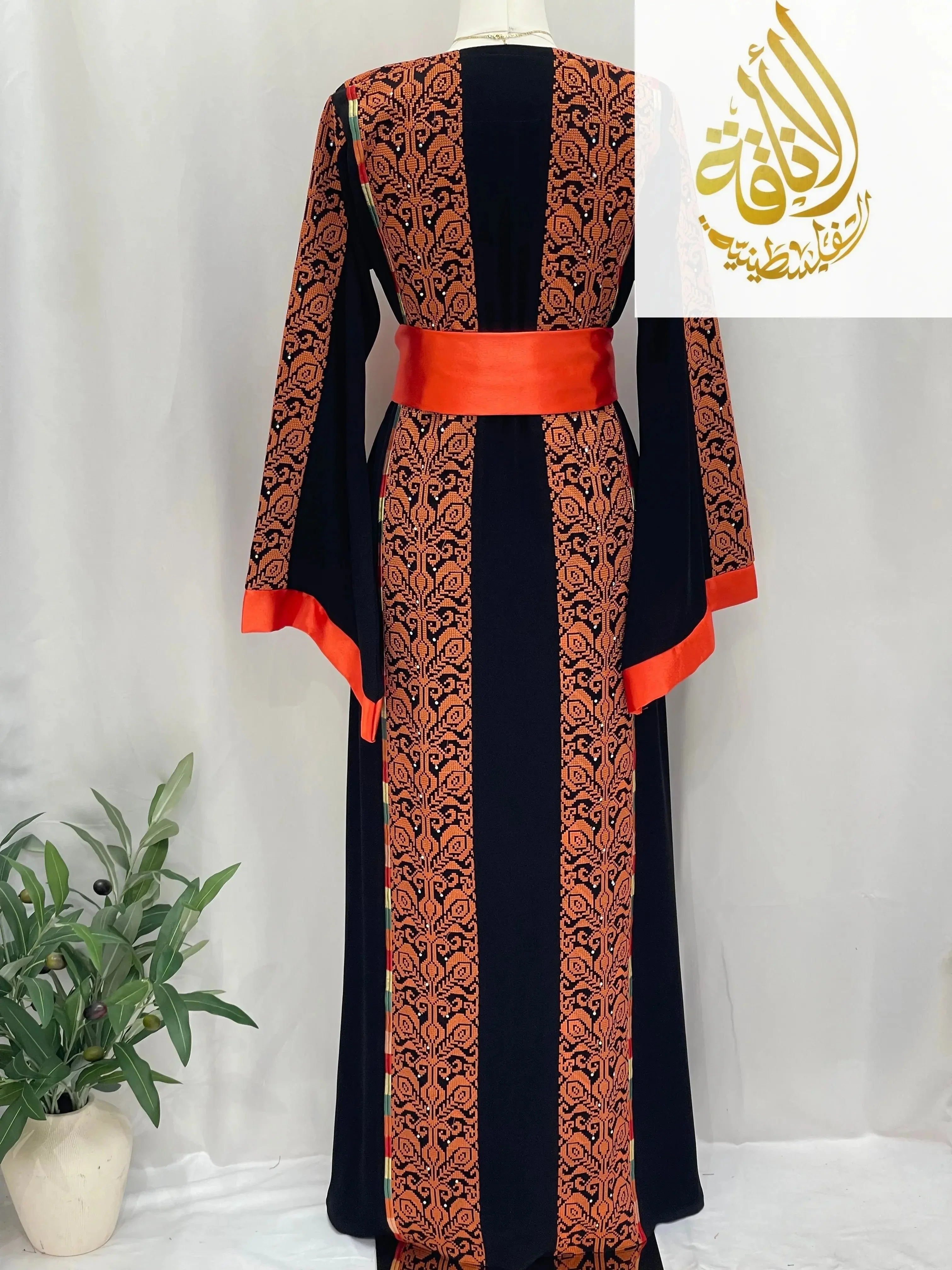 Sunset Ember Embroidered Thoub – Traditional Silhouette, Modern Elegance - Palestinian Elegance