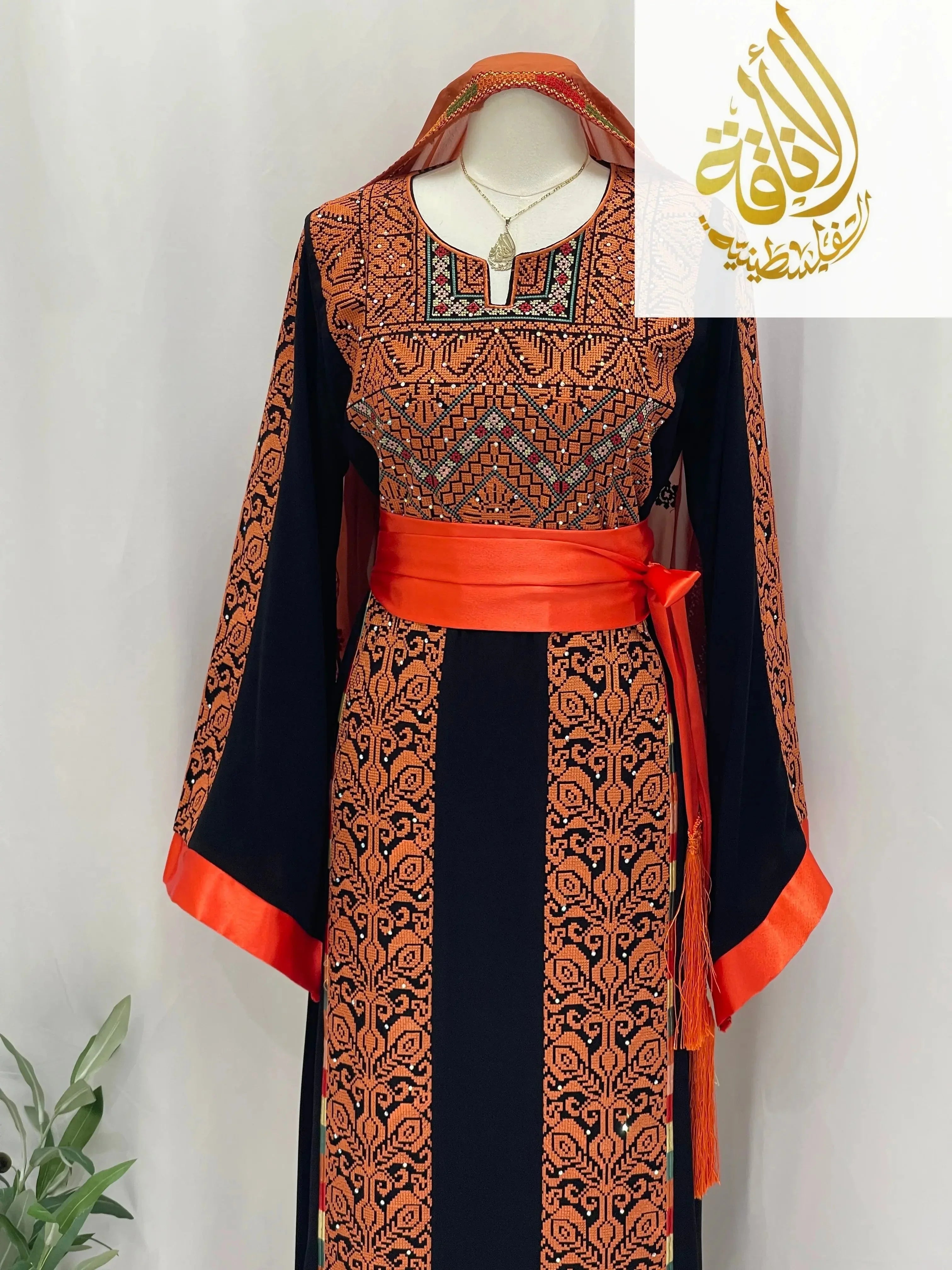 Sunset Ember Embroidered Thoub – Traditional Silhouette, Modern Elegance - Palestinian Elegance
