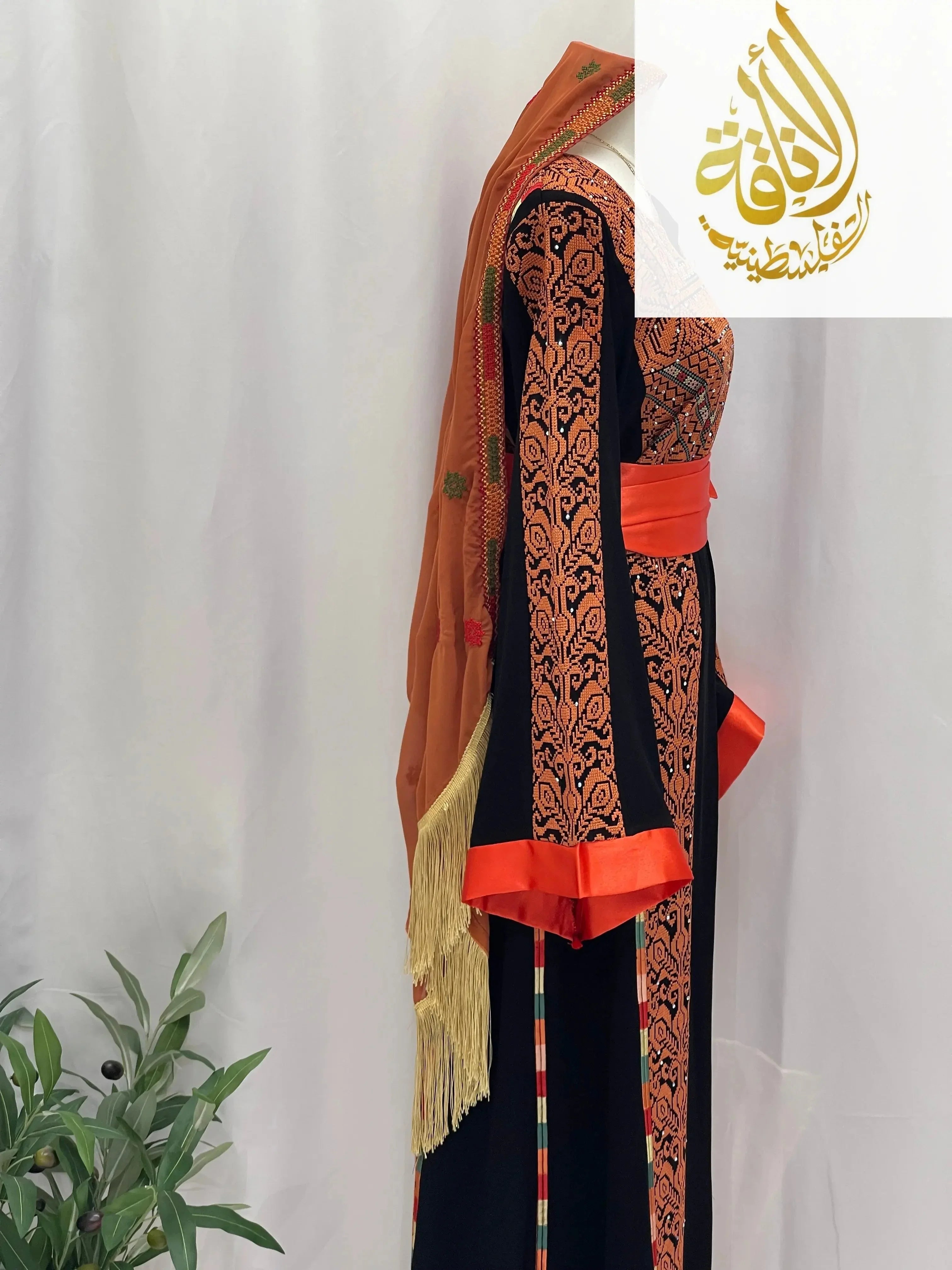 Sunset Ember Embroidered Thoub – Traditional Silhouette, Modern Elegance - Palestinian Elegance