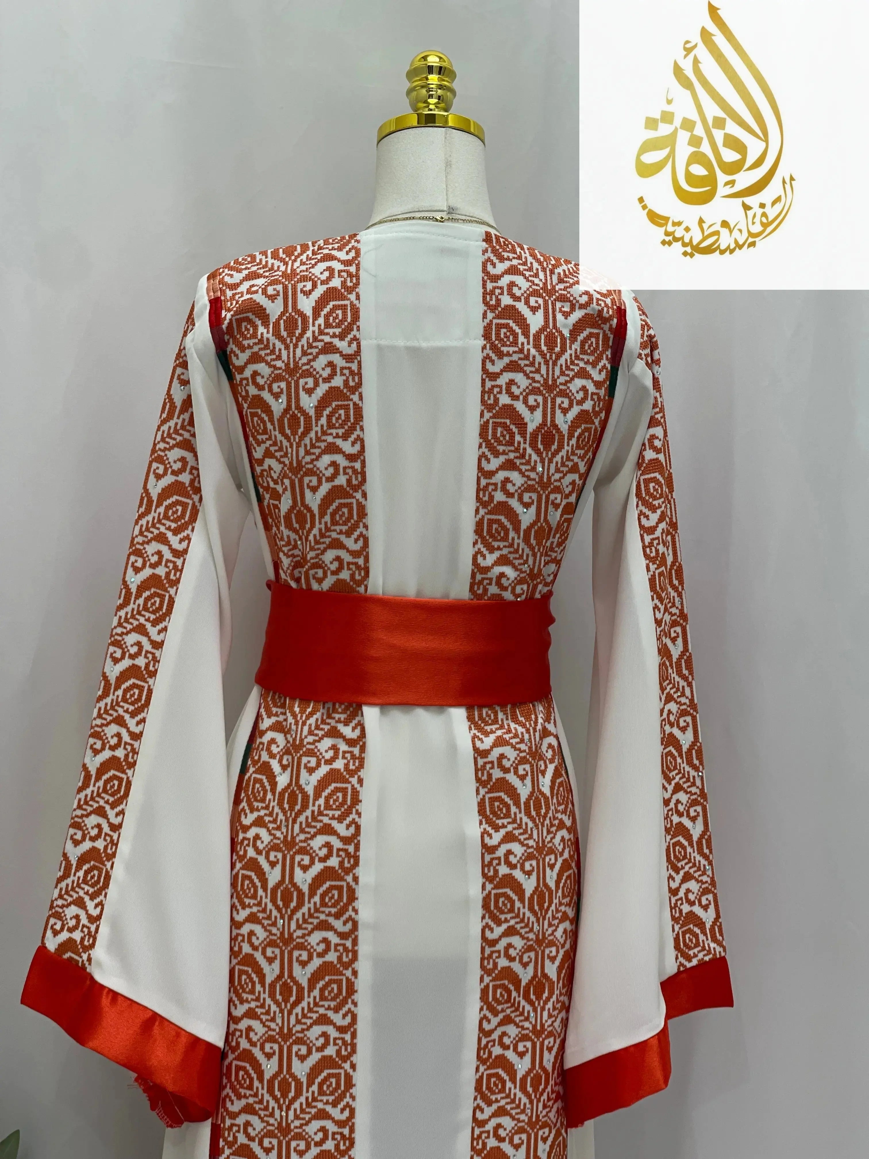 Sunset Ember Embroidered Thoub – Traditional Silhouette, Modern Elegance - Palestinian Elegance