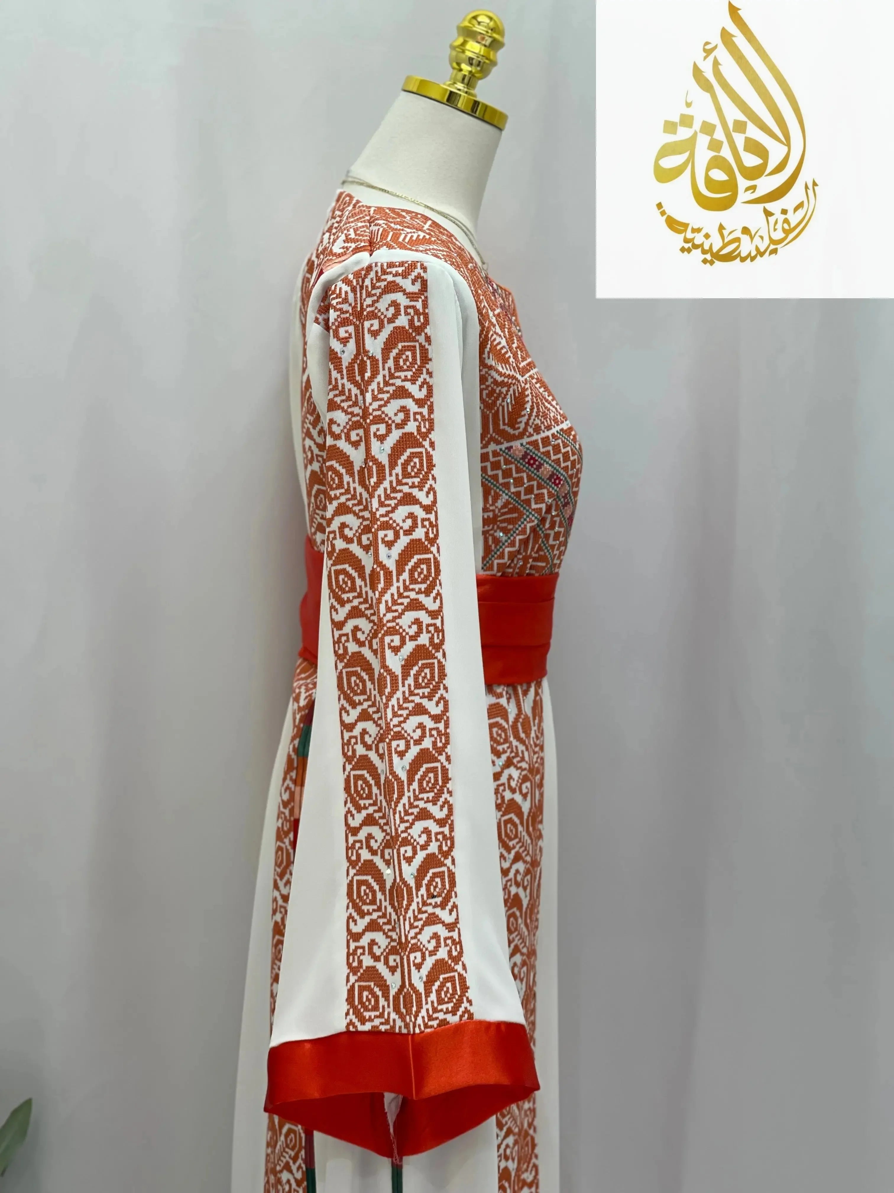 Sunset Ember Embroidered Thoub – Traditional Silhouette, Modern Elegance - Palestinian Elegance