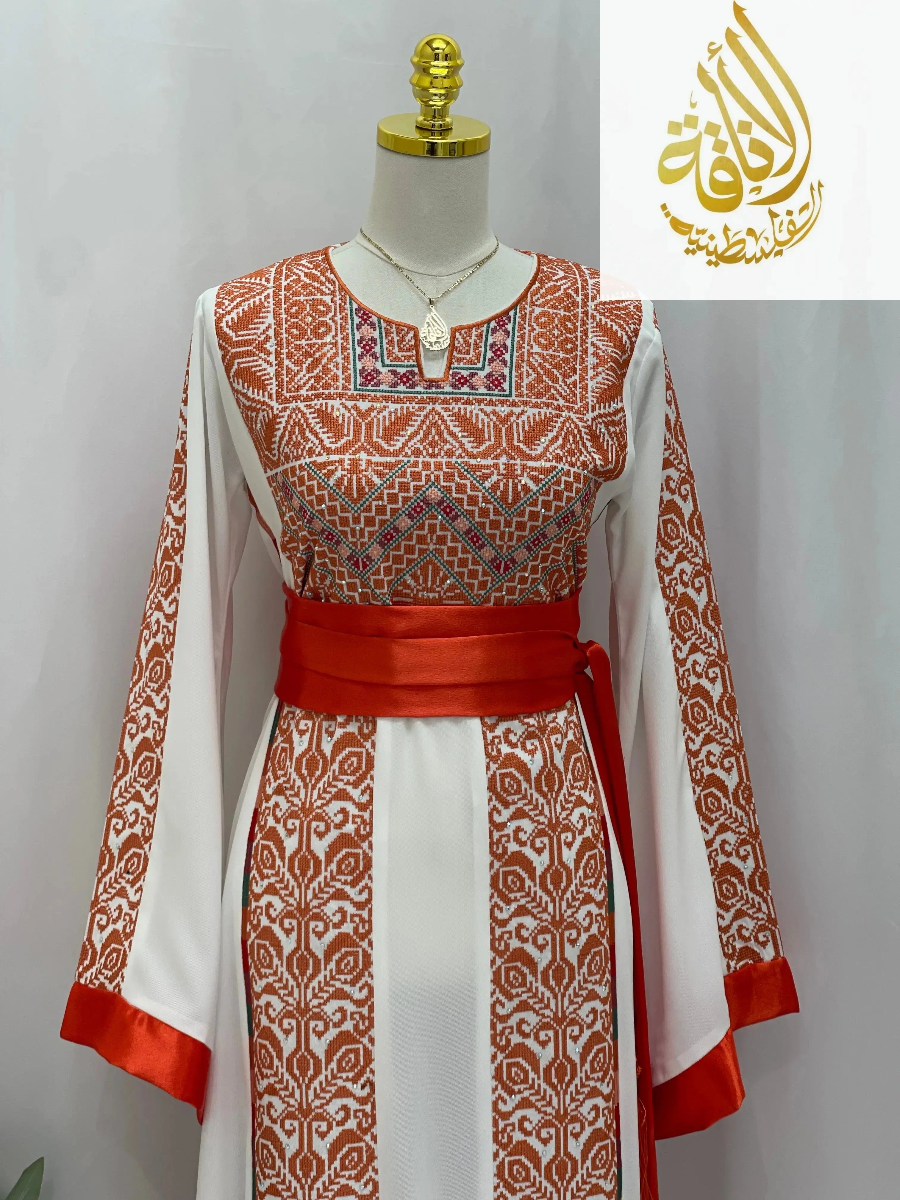 Sunset Ember Embroidered Thoub – Traditional Silhouette, Modern Elegance - Palestinian Elegance