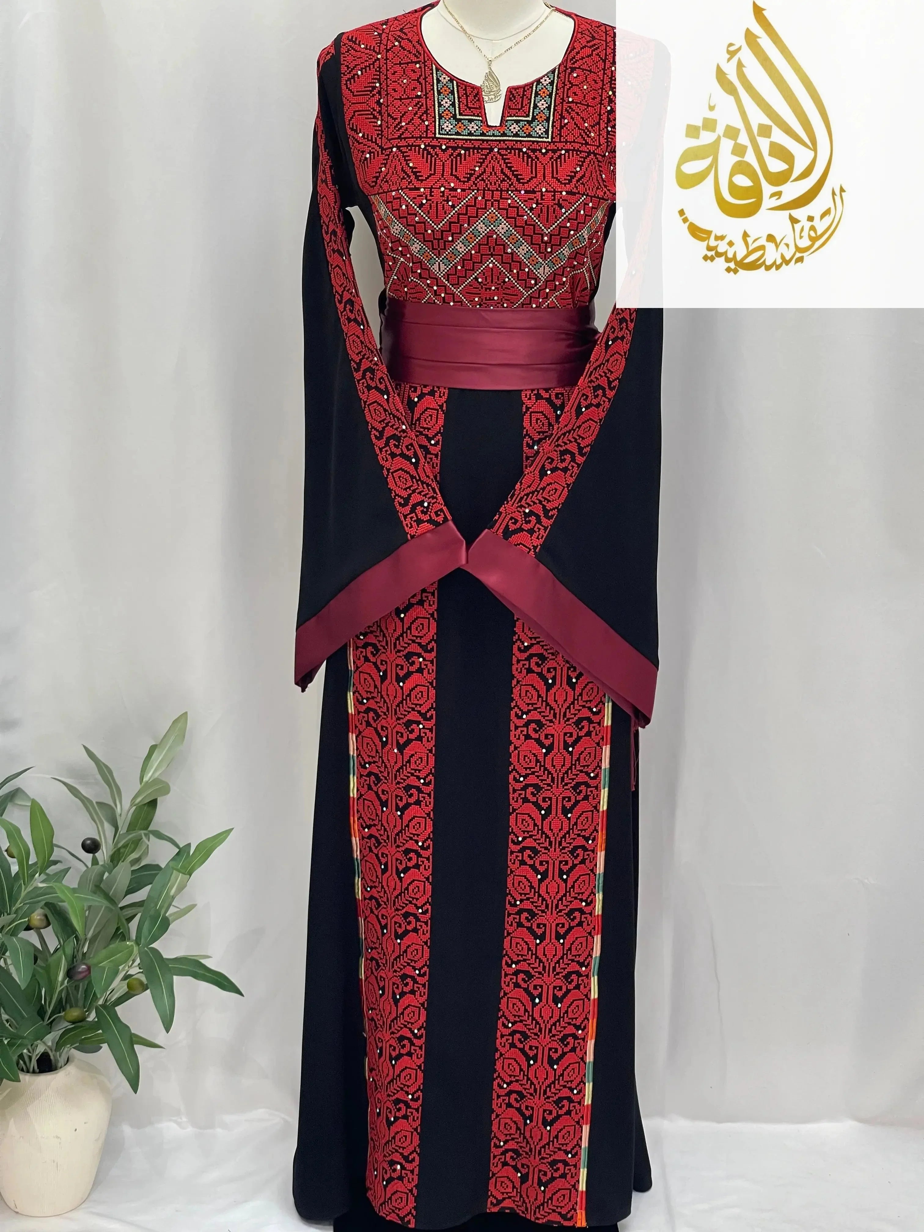 Sunset Ember Embroidered Thoub – Traditional Silhouette, Modern Elegance - Palestinian Elegance