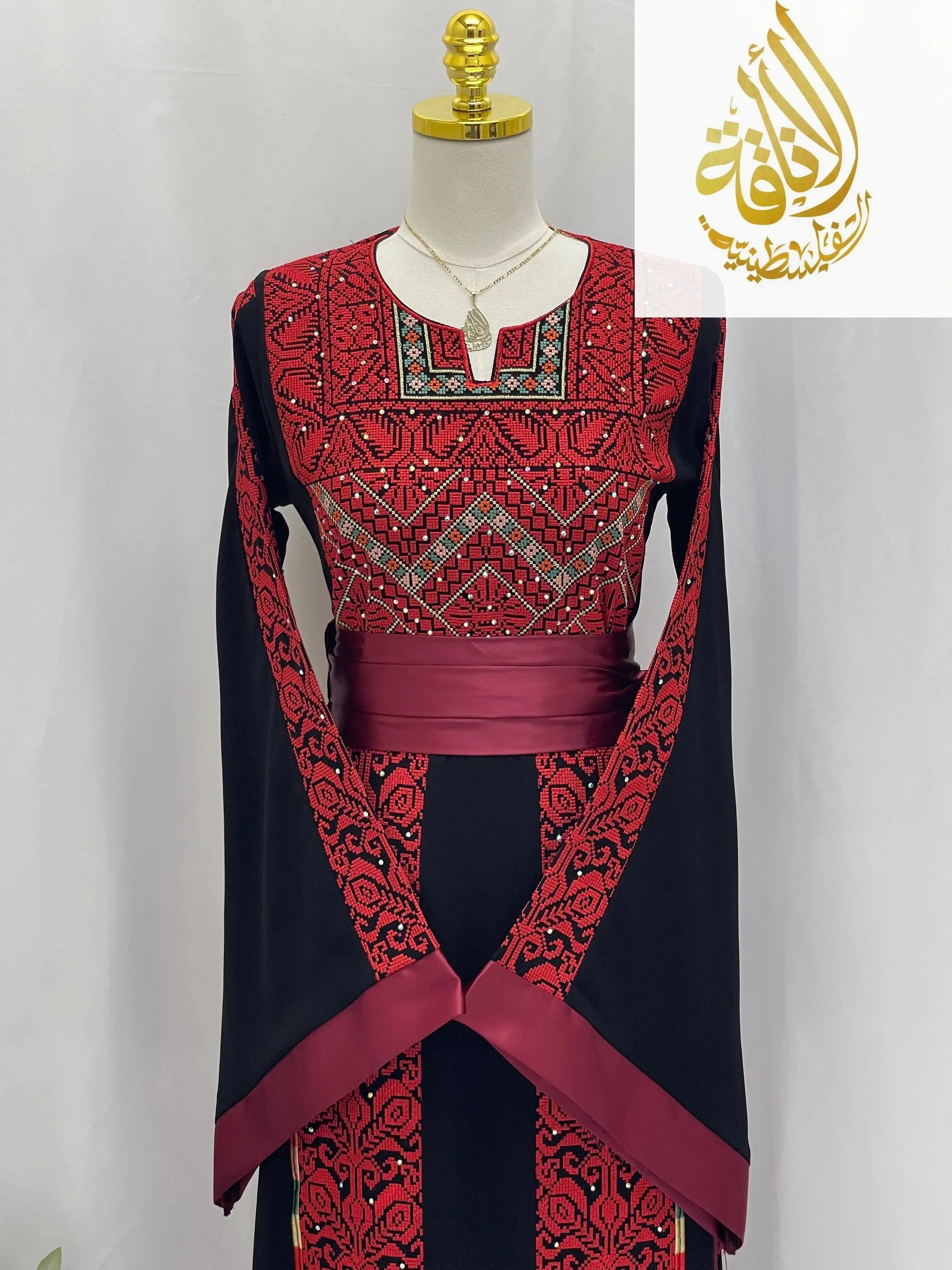 Sunset Ember Embroidered Thoub – Traditional Silhouette, Modern Elegance - Palestinian Elegance