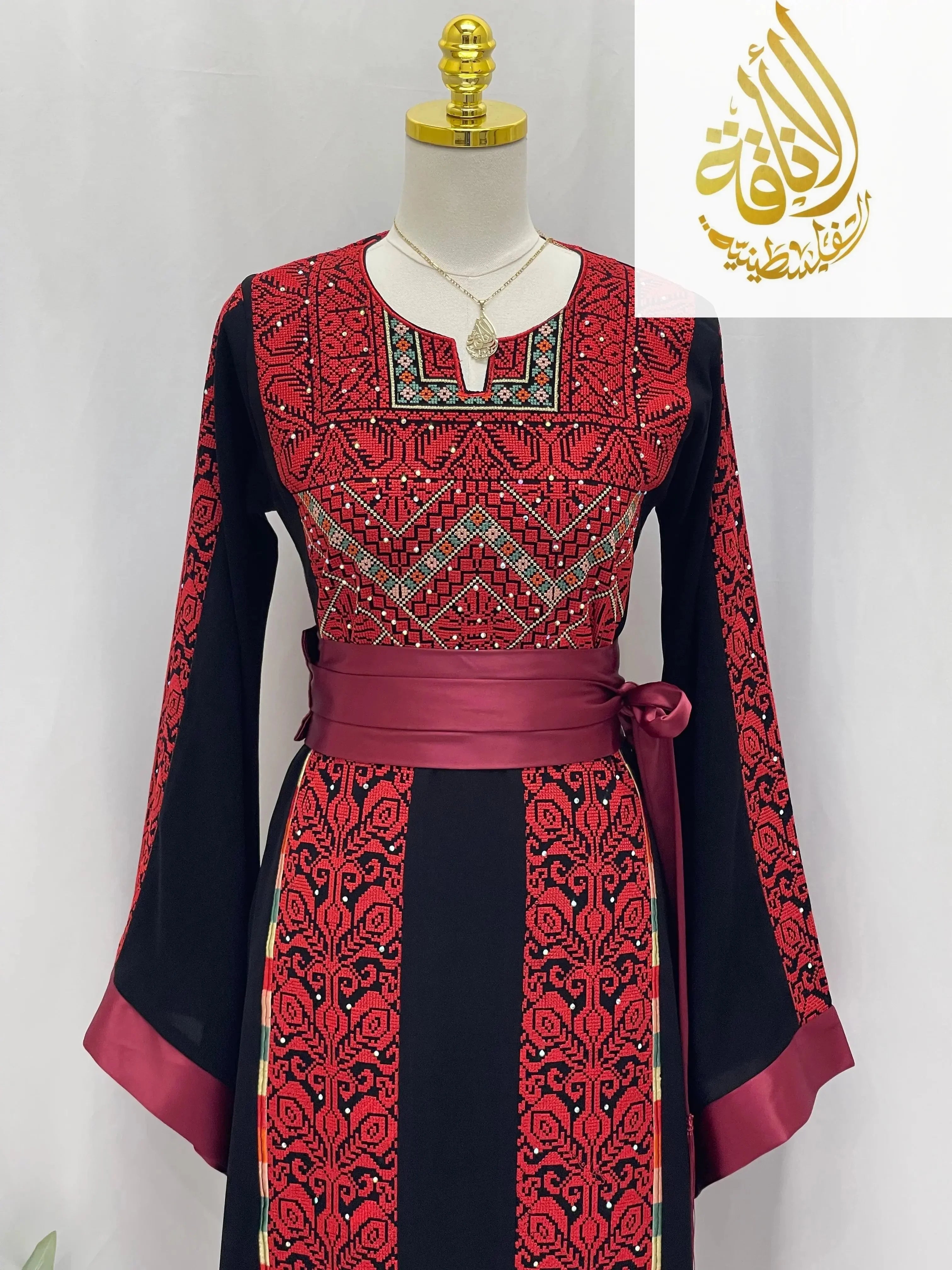 Sunset Ember Embroidered Thoub – Traditional Silhouette, Modern Elegance - Palestinian Elegance