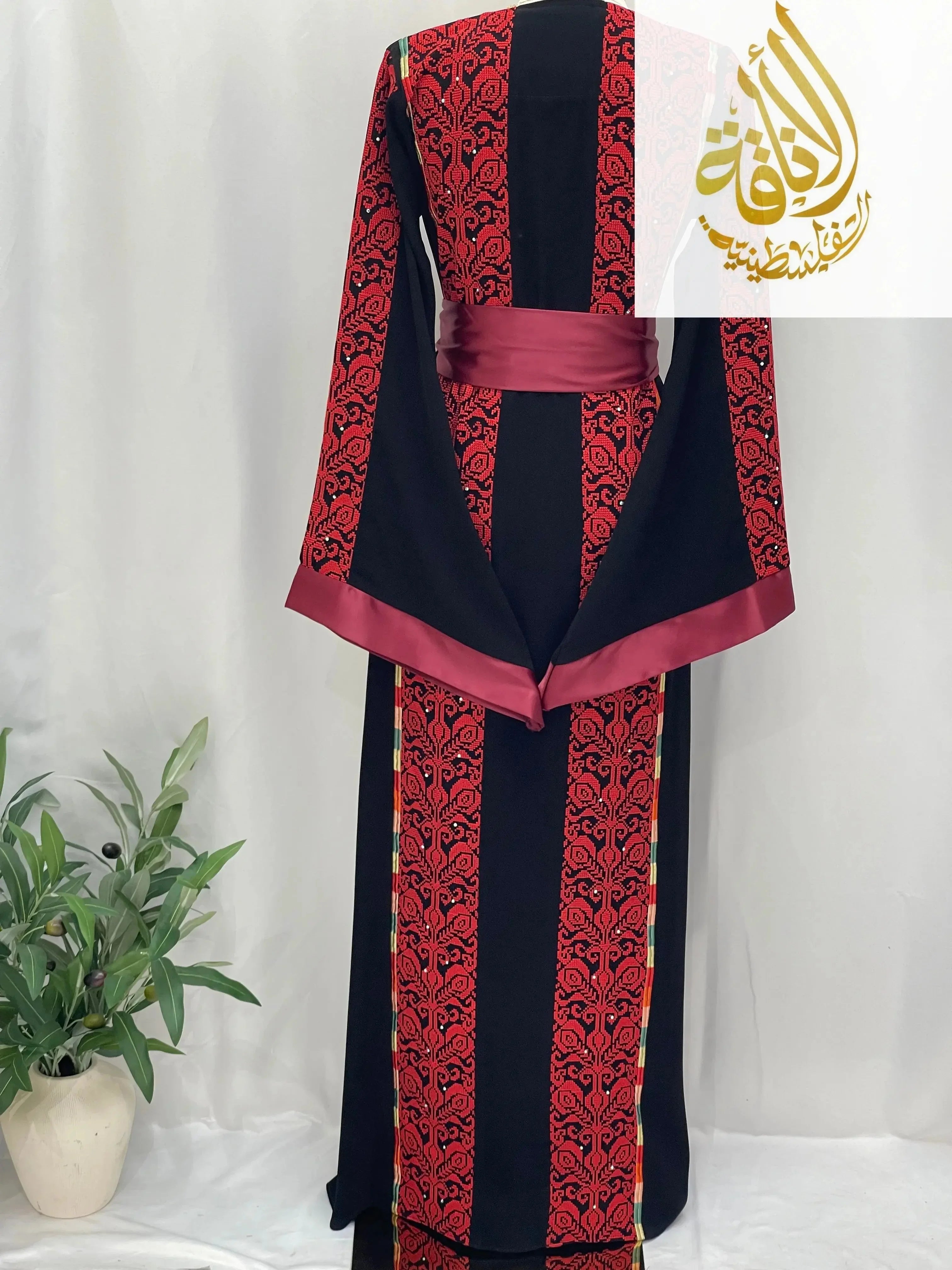 Sunset Ember Embroidered Thoub – Traditional Silhouette, Modern Elegance - Palestinian Elegance