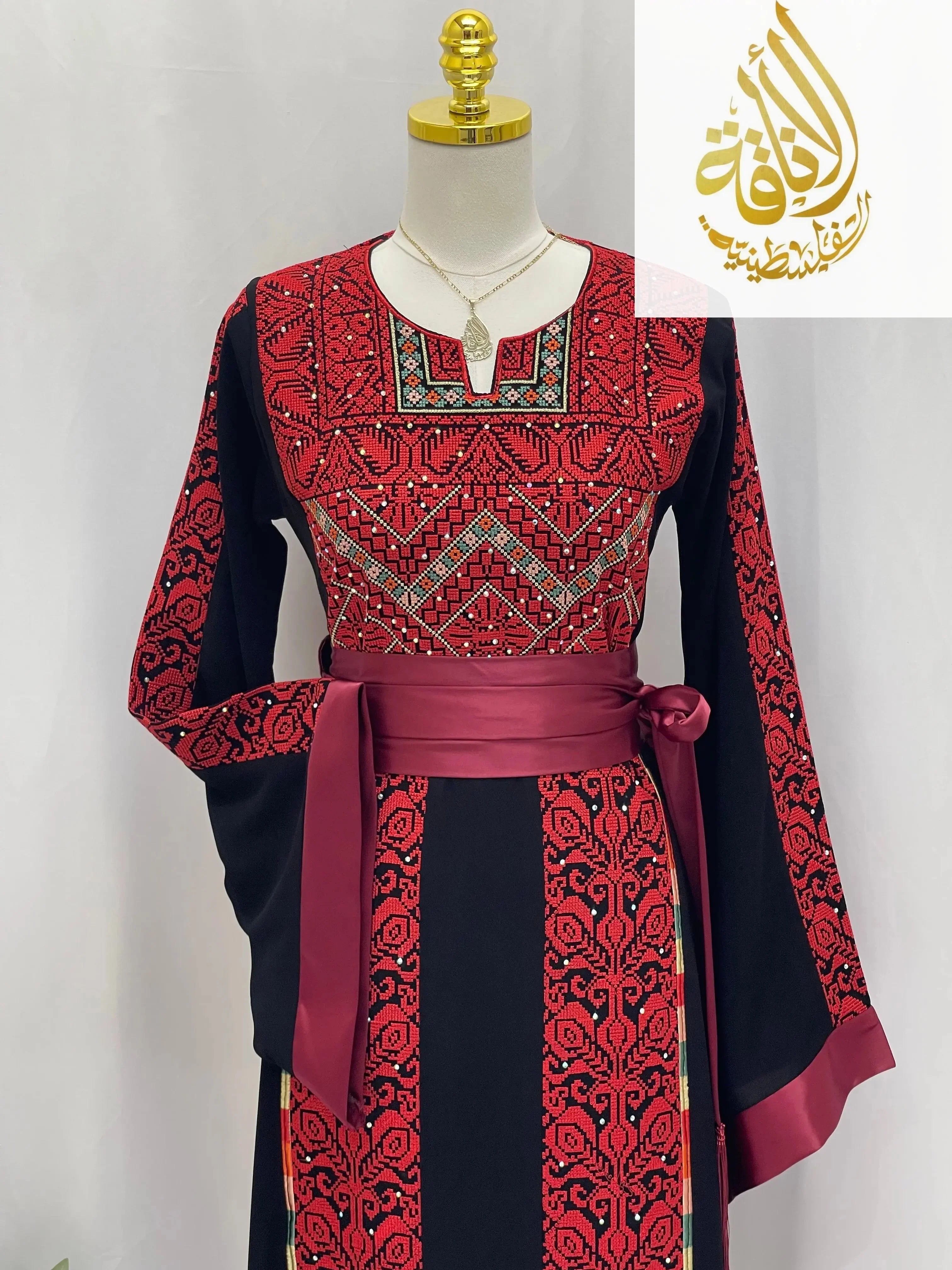 Sunset Ember Embroidered Thoub – Traditional Silhouette, Modern Elegance - Palestinian Elegance