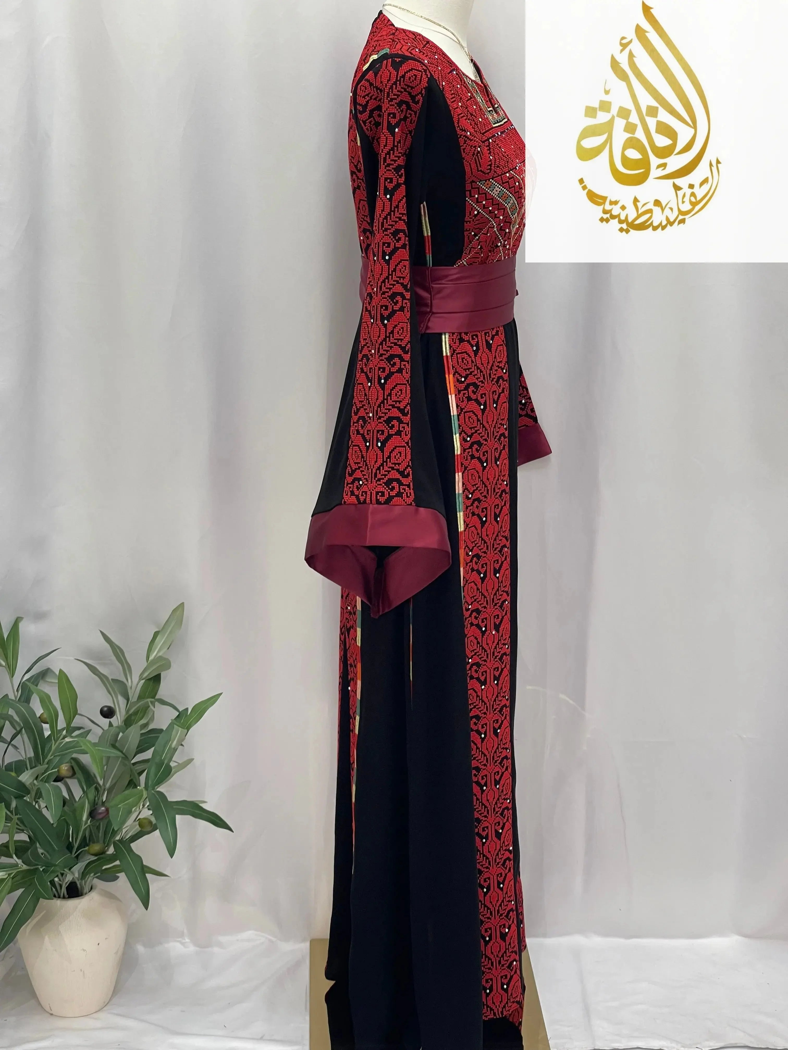 Sunset Ember Embroidered Thoub – Traditional Silhouette, Modern Elegance - Palestinian Elegance