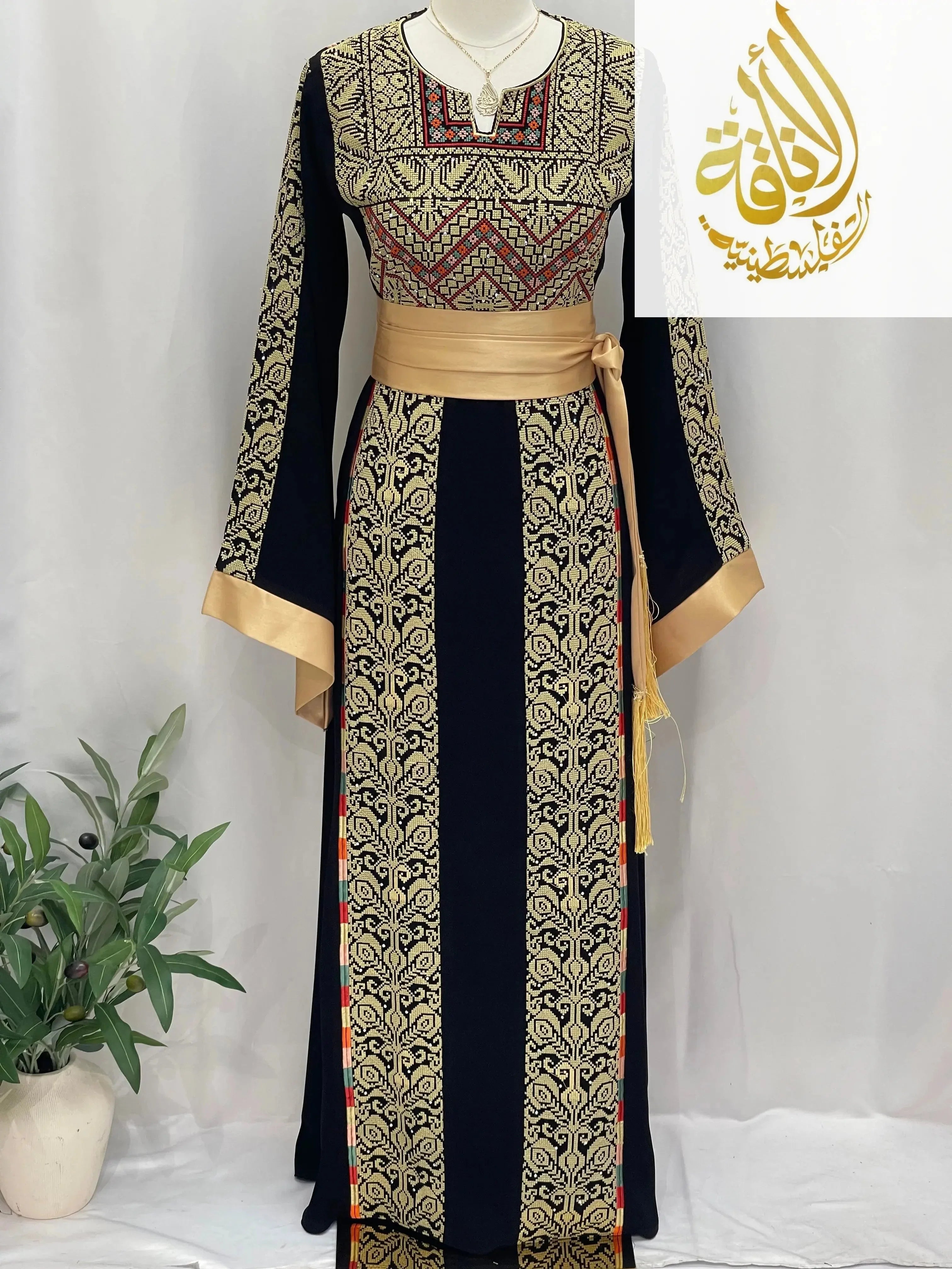 Sunset Ember Embroidered Thoub – Traditional Silhouette, Modern Elegance - Palestinian Elegance