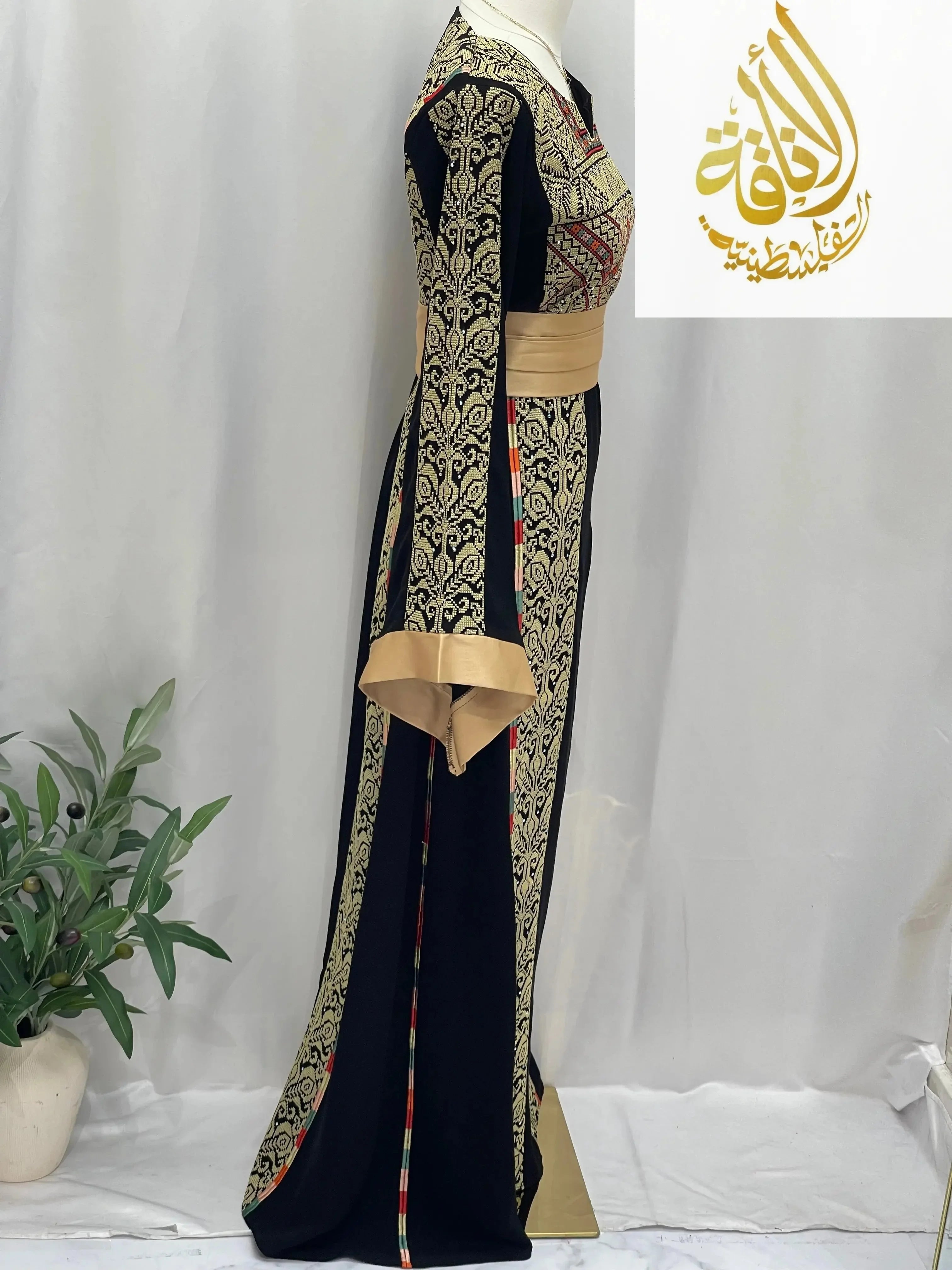 Sunset Ember Embroidered Thoub – Traditional Silhouette, Modern Elegance - Palestinian Elegance