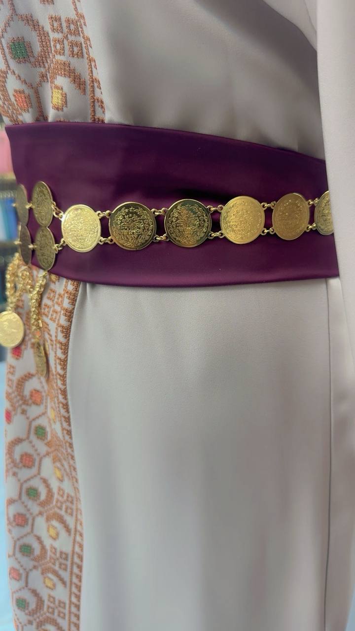 Palestinian Gold Coin-Adorned Zunnar Belt by Palestinian Elegance on traditional garment