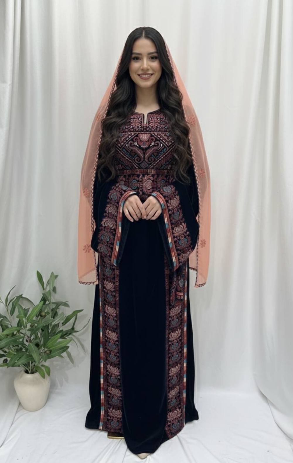 Peach Heritage Embroidered Shawl