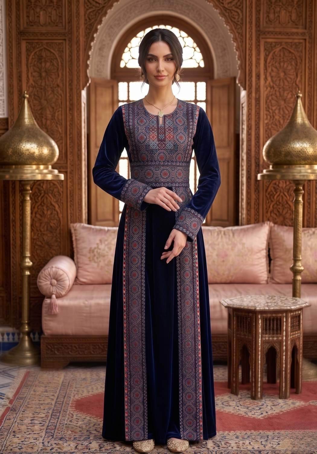Palestine Navy Royal Four-Line Velvet Thobe
