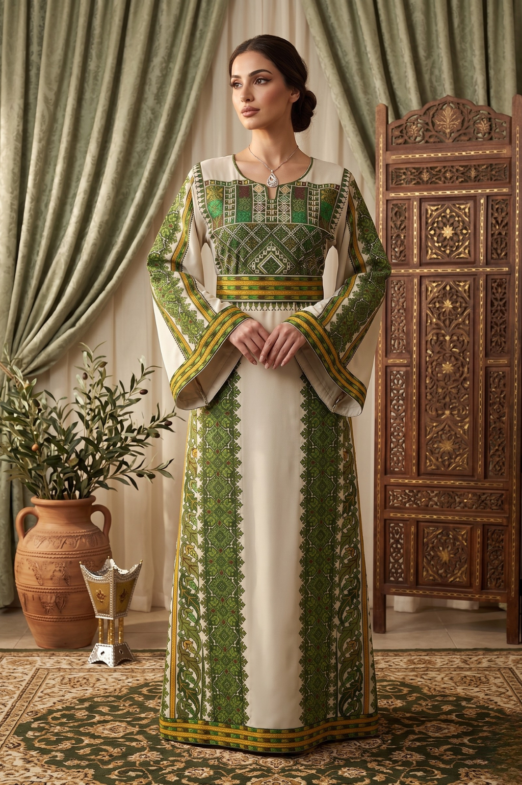 palestinian traditional dress Shifaa Embroidered Thobe – Elegant Cultural Size:18-18.5-36-37 wear to work dress henna nights Convertible Chiffon A-Line Bridesmaid