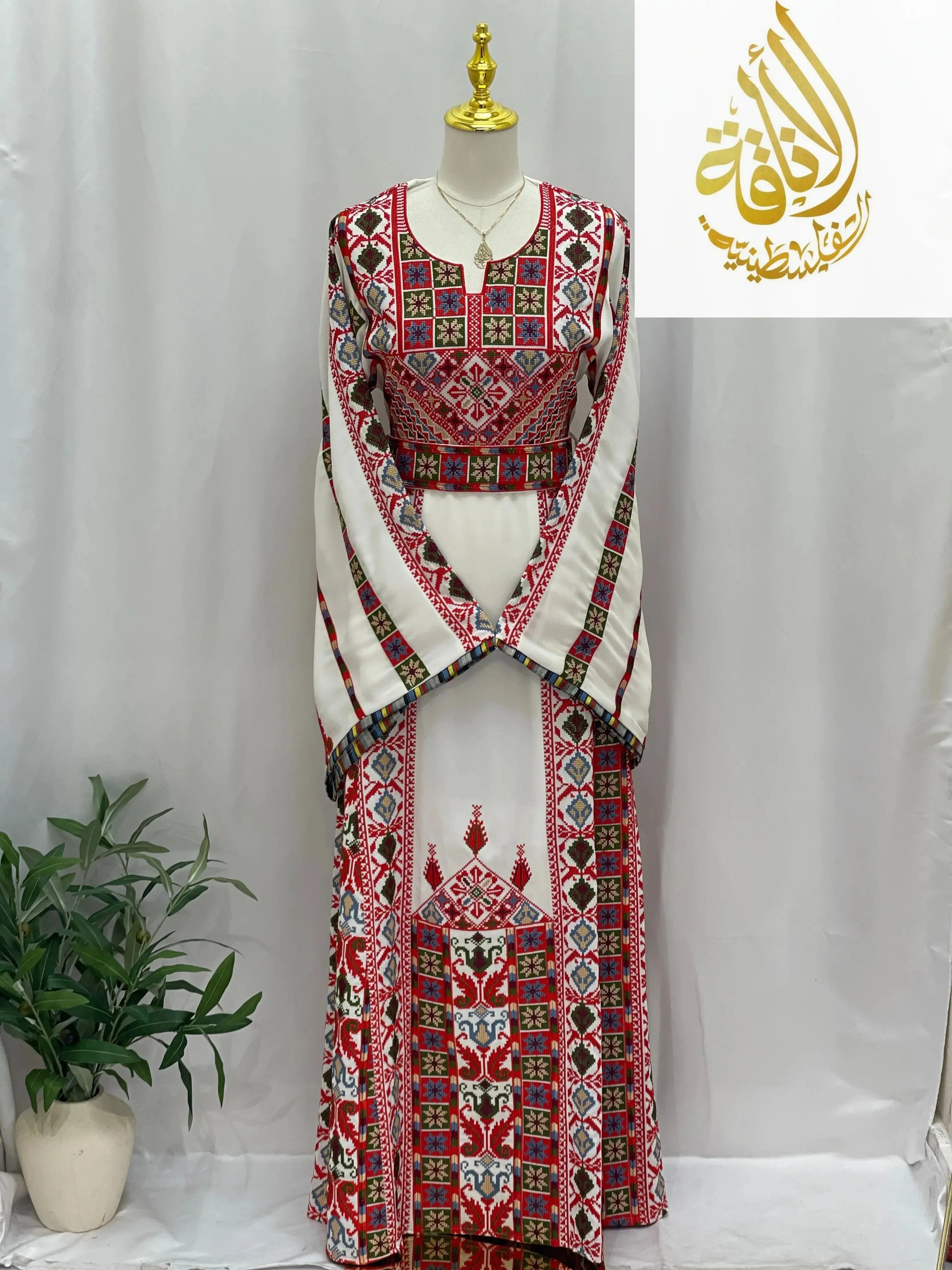 Whispering Waves Embroidered Palestinian Elegance Thoub Modern Elegance Palestinian Elegance