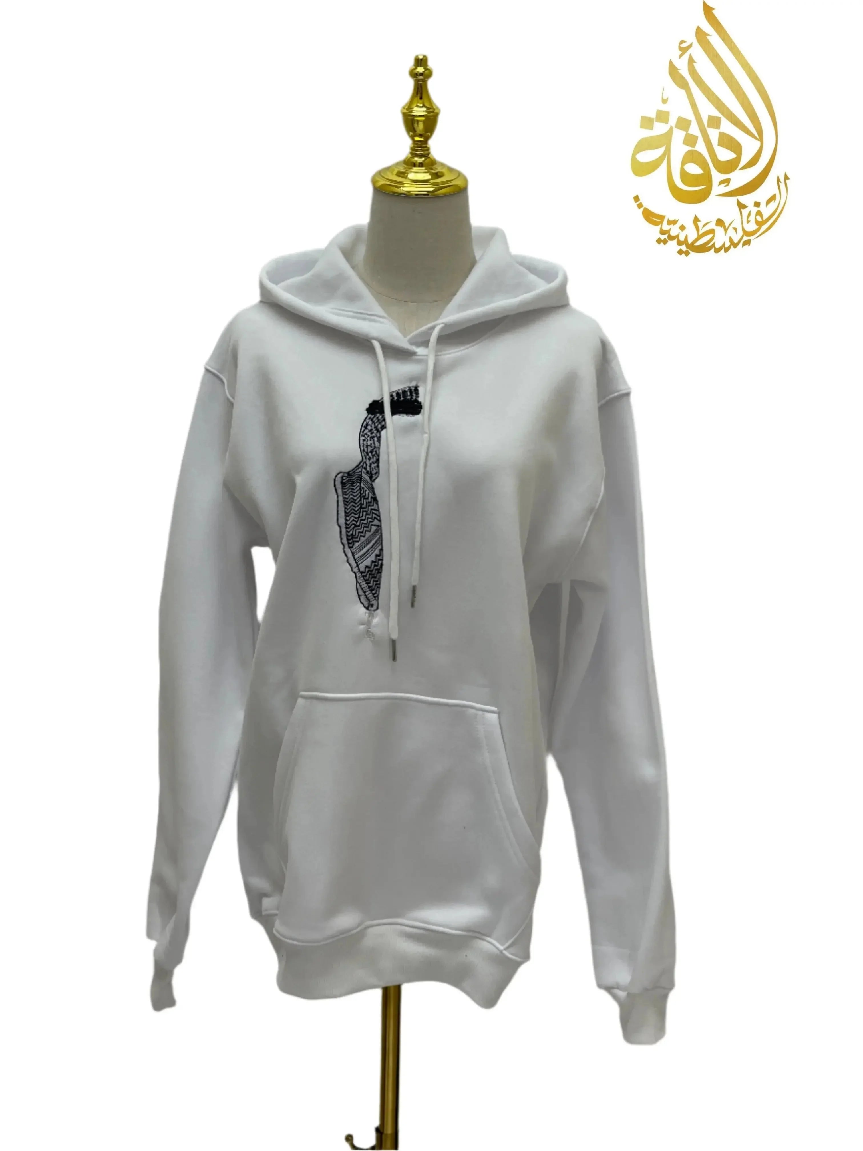 White Hoodie with Shmagh Embroidery - Modern Style Meets Timeless Tradition Palestinian Elegance