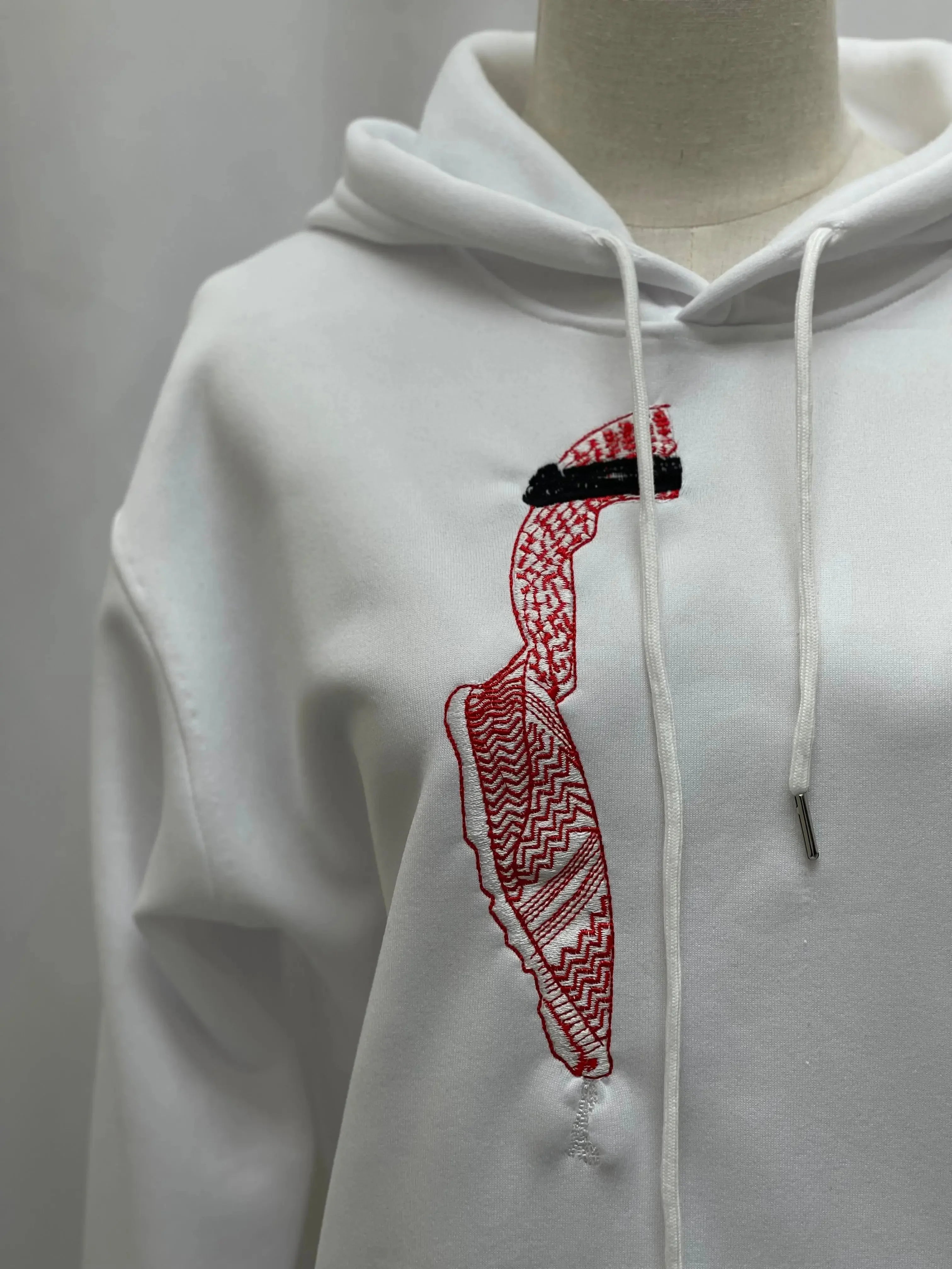 White Shmagh Hoodie with High-Quality Right-Side Embroidery Palestinian Elegance