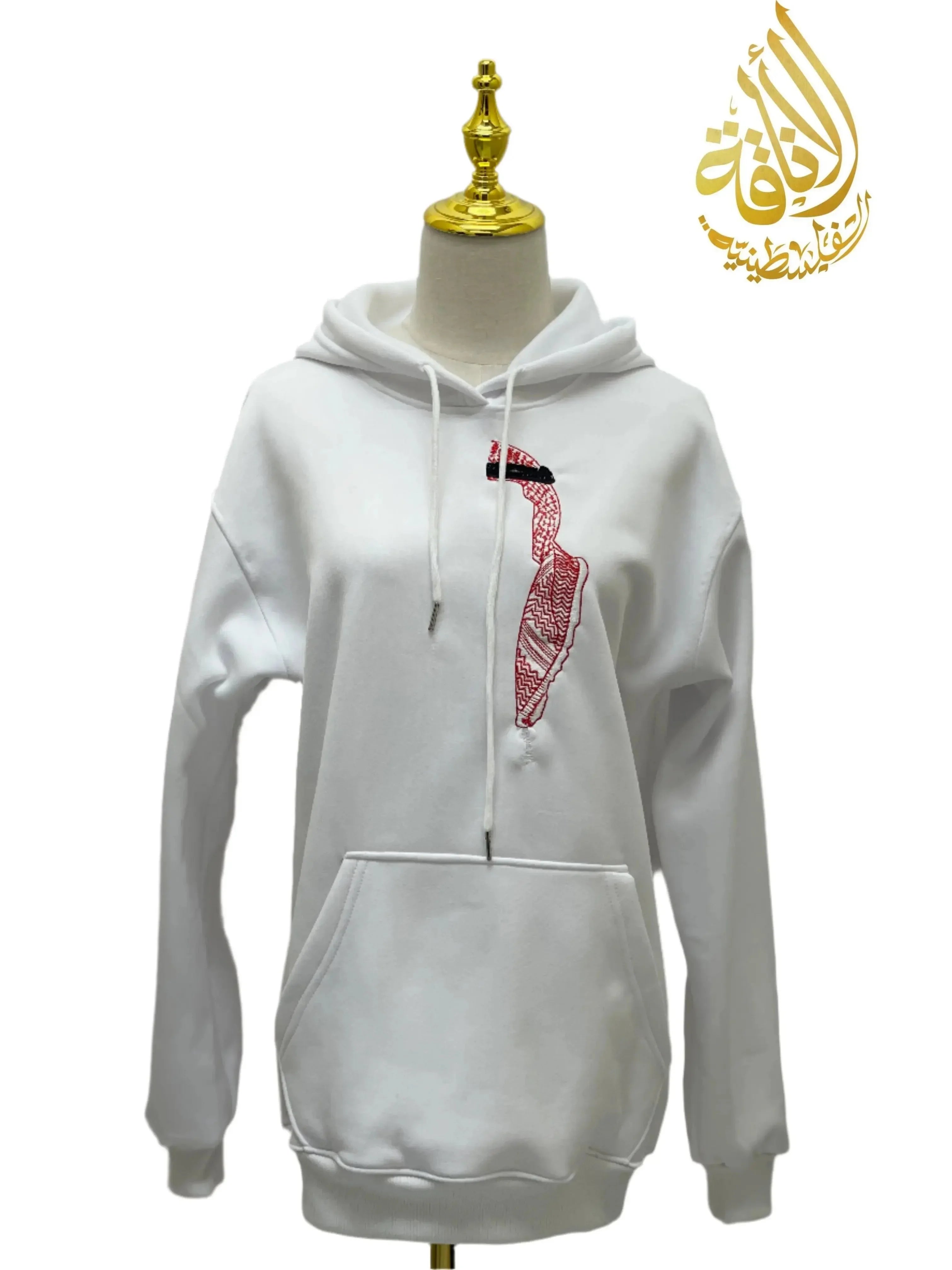 White Shmagh Hoodie with Left-Side Embroidery - High-Quality Design Palestinian Elegance