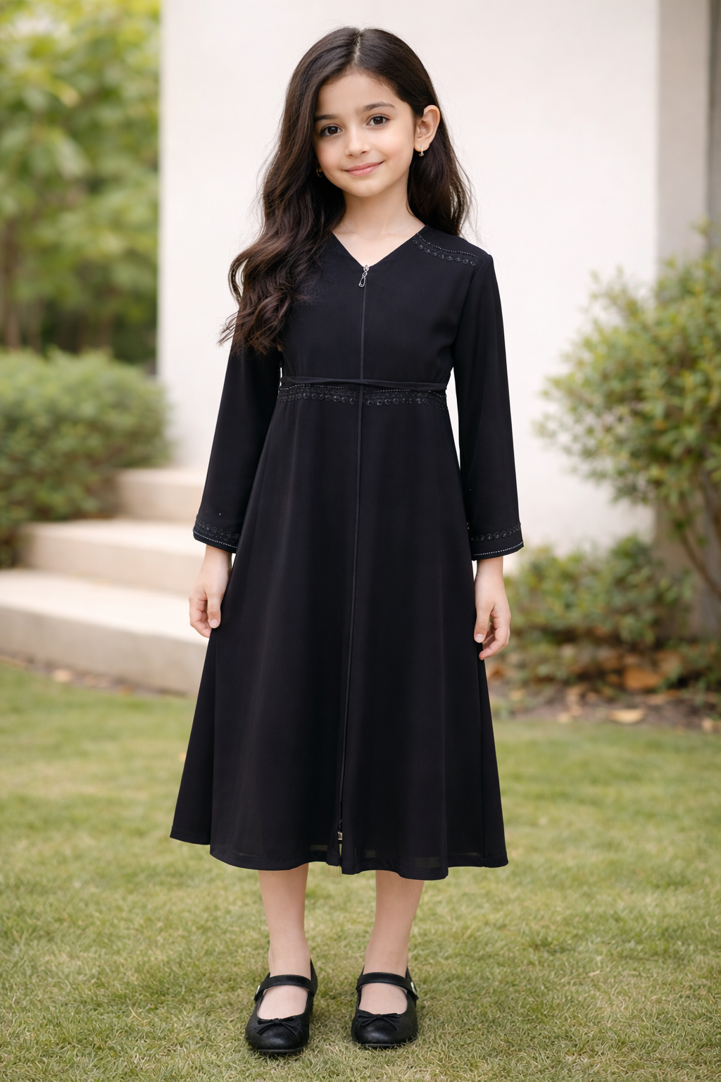 Beads Zippered Kids Abaya: Elegance and Practicality for Young Fashionistas