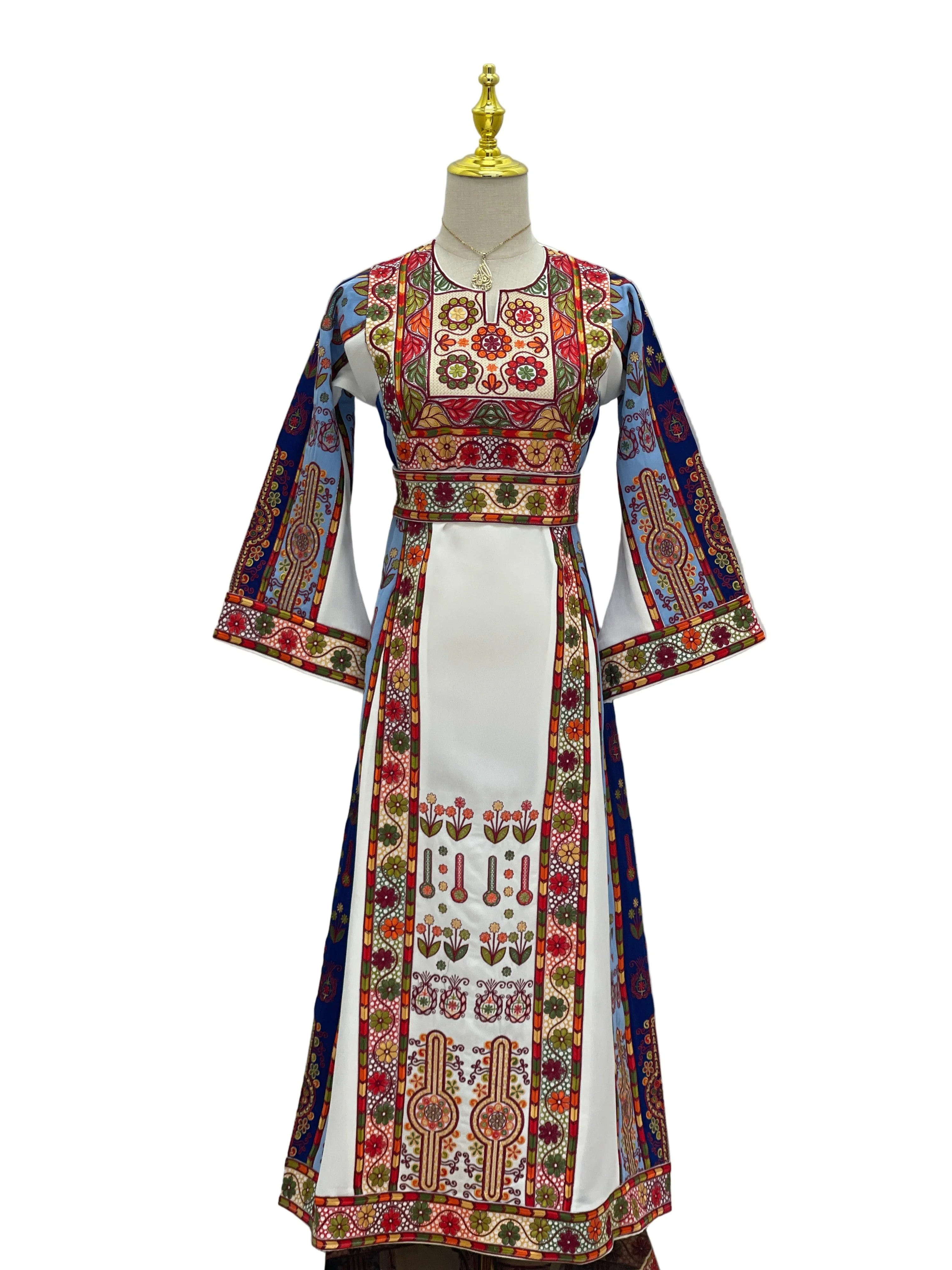 Embroidered Girls Thoub in vibrant colors with intricate floral patterns and elegant sleeves