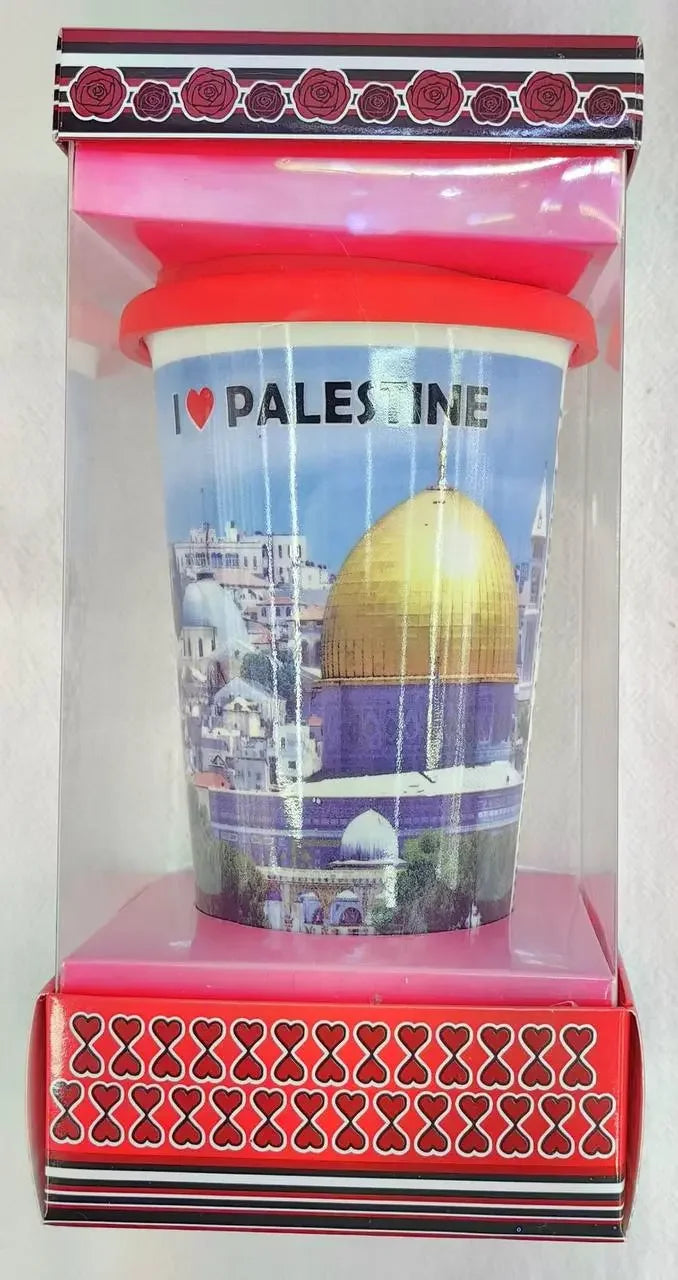 Heritage Warmth: Tall Thermal Cup with Al Quds Design Palestinian Elegance