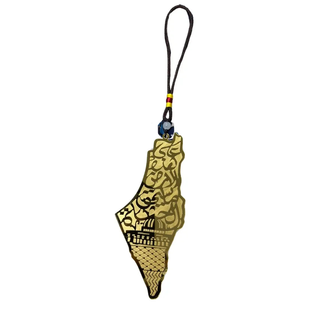 Al Quds Car Accessory - Bold Gold Look, Two-Sided Design Palestinian Elegance