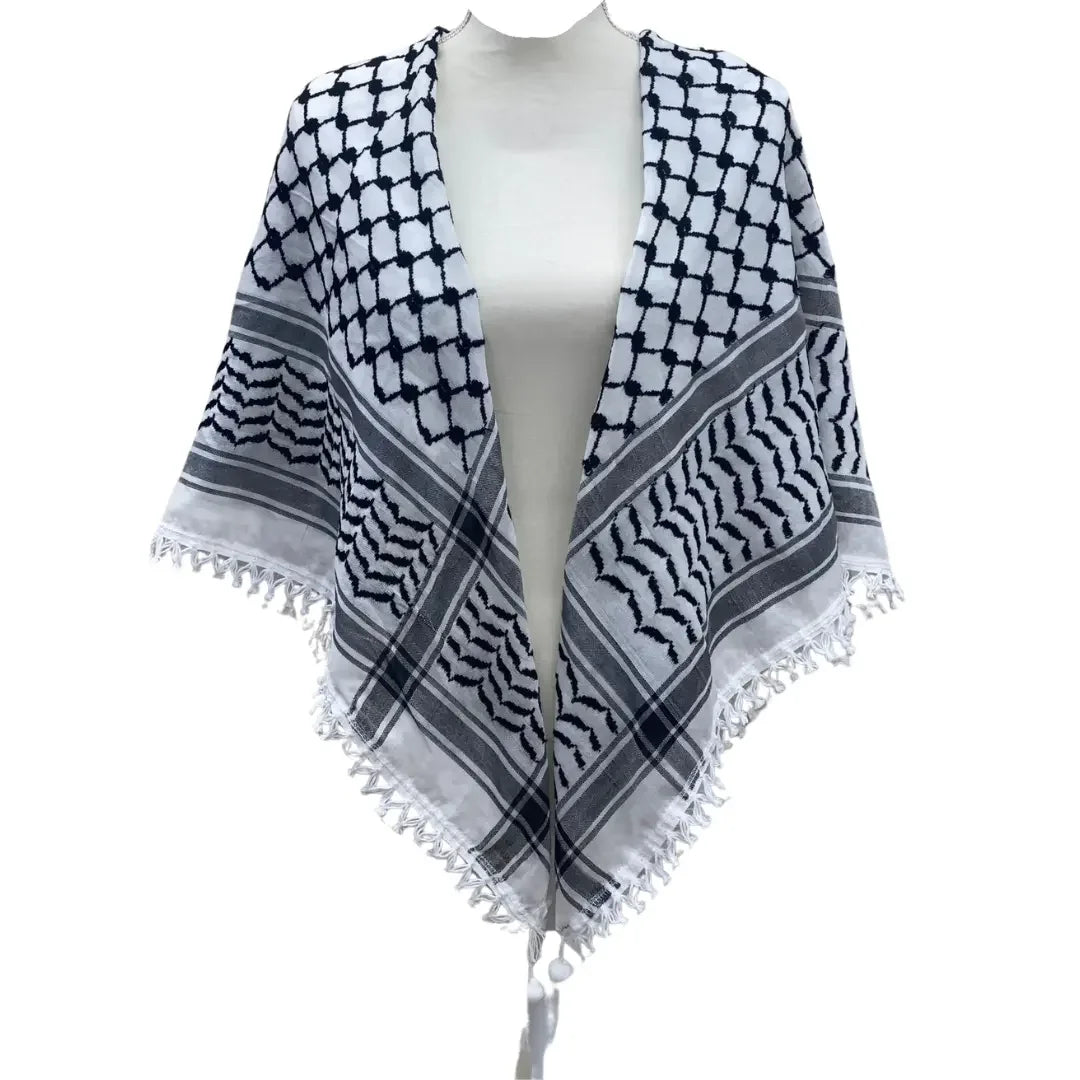 Authentic Palestinian kuffiyeh black and white traditional patterned shawl accessory by Palestinian Elegance