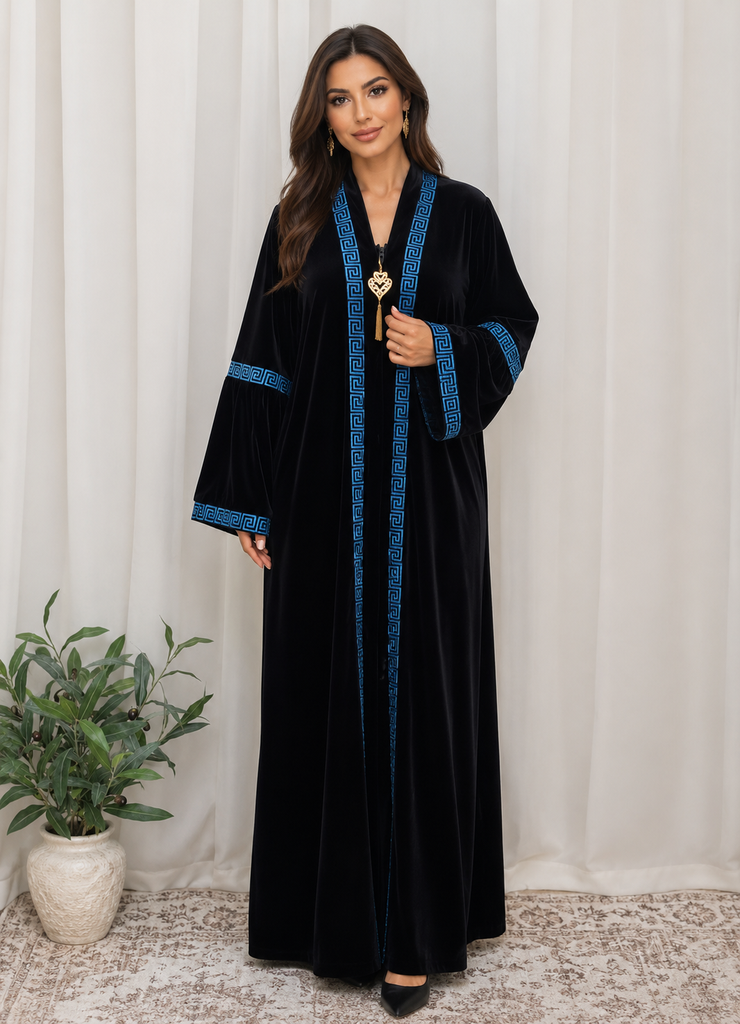 Aurelia Velvet Abaya-is a refined statement piece crafted from soft