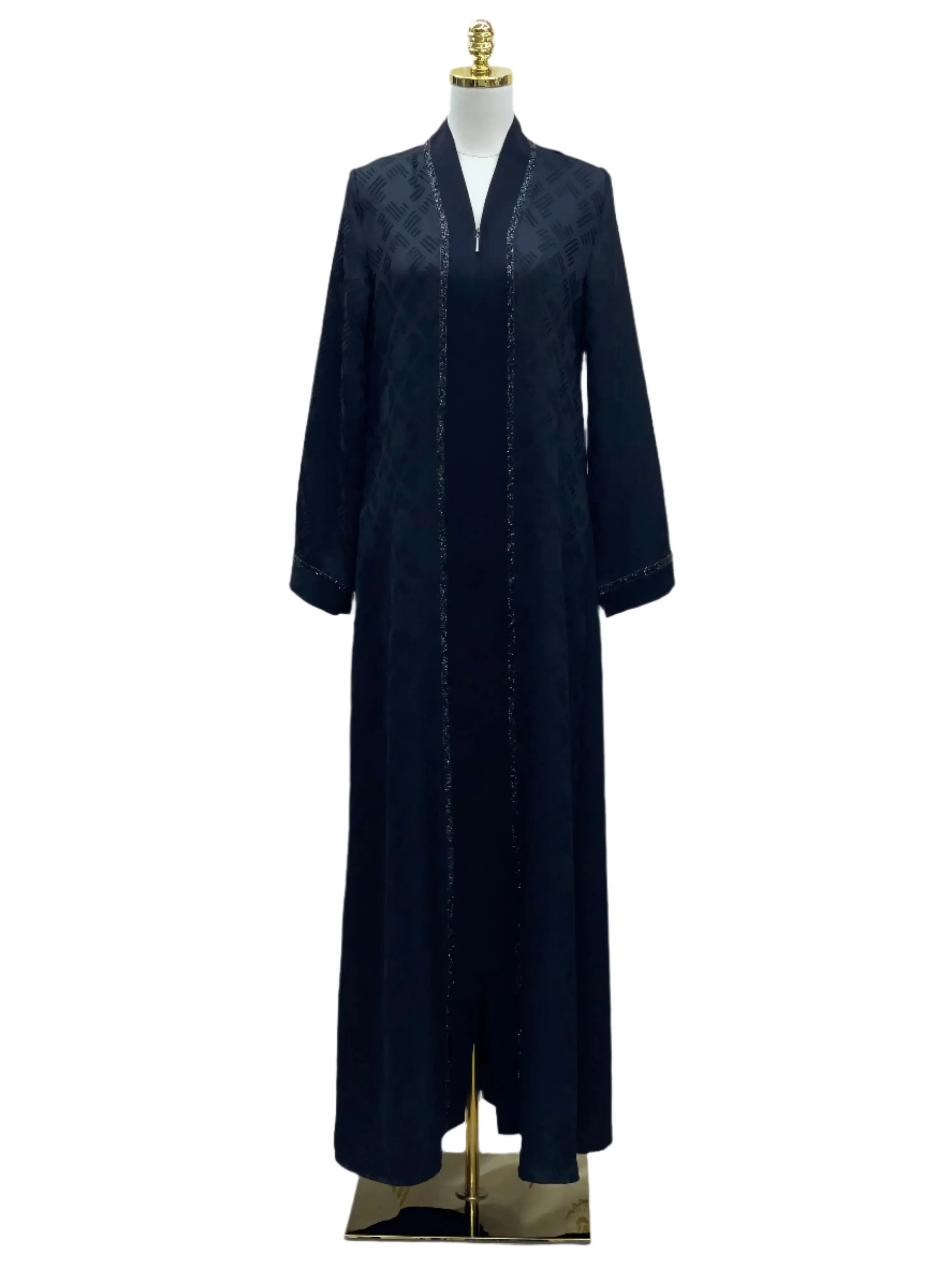 Black abaya for women by Palestinian Elegance with long sleeves and elegant embroidery detail