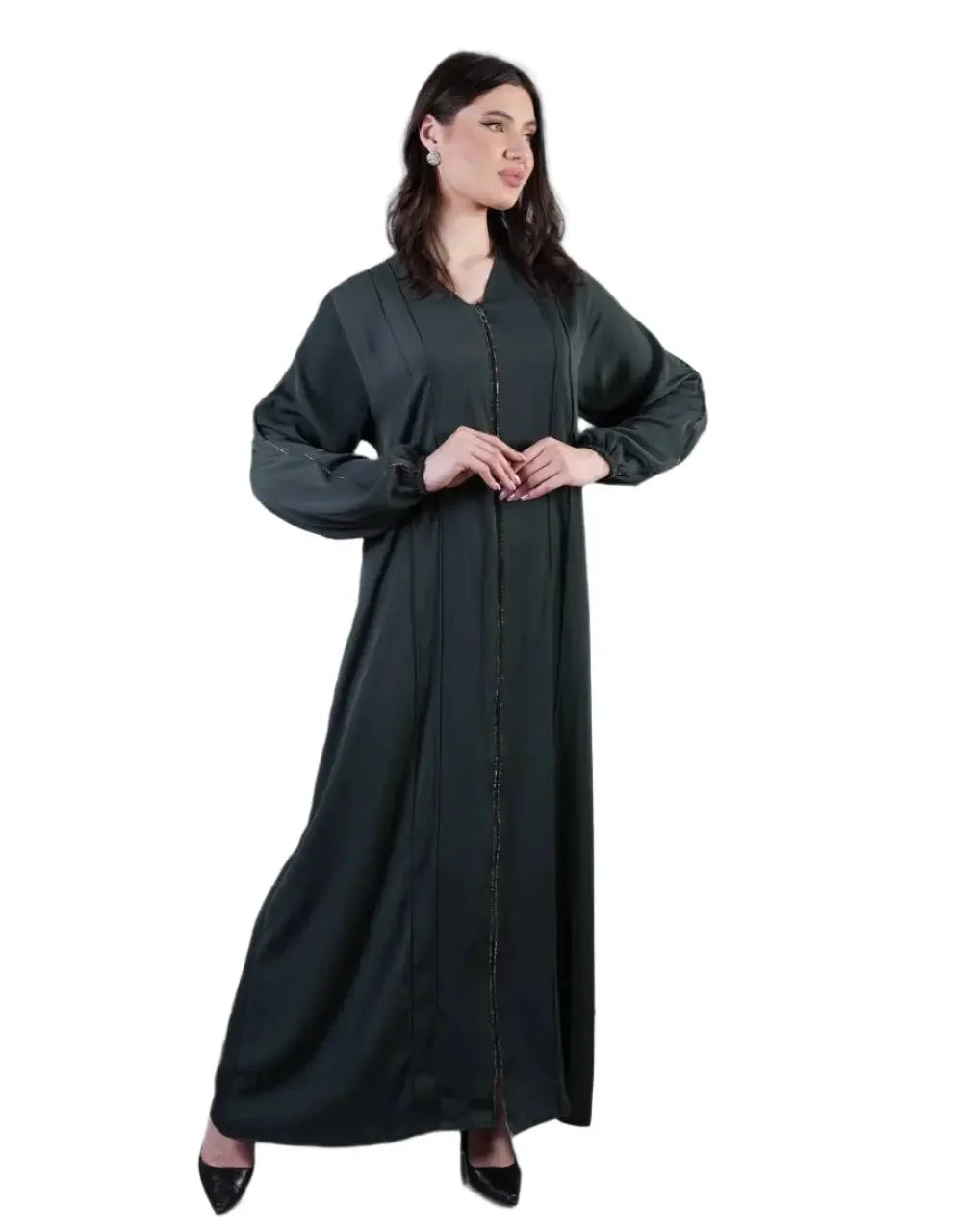Palestinian Elegance black abaya simple design with long sleeves and button front closure