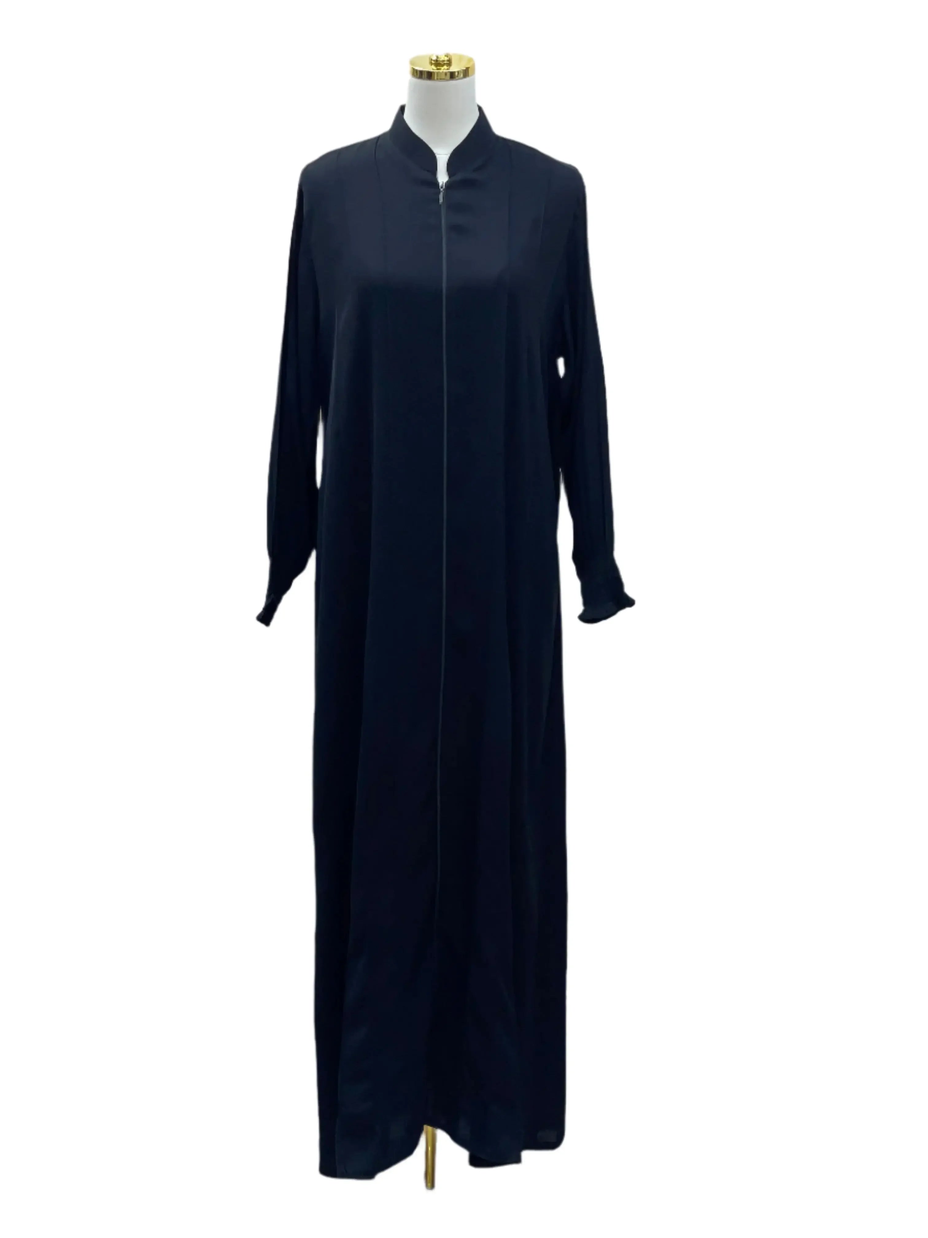 Palestinian Elegance black abaya with embroidery featuring long sleeves and a high collar