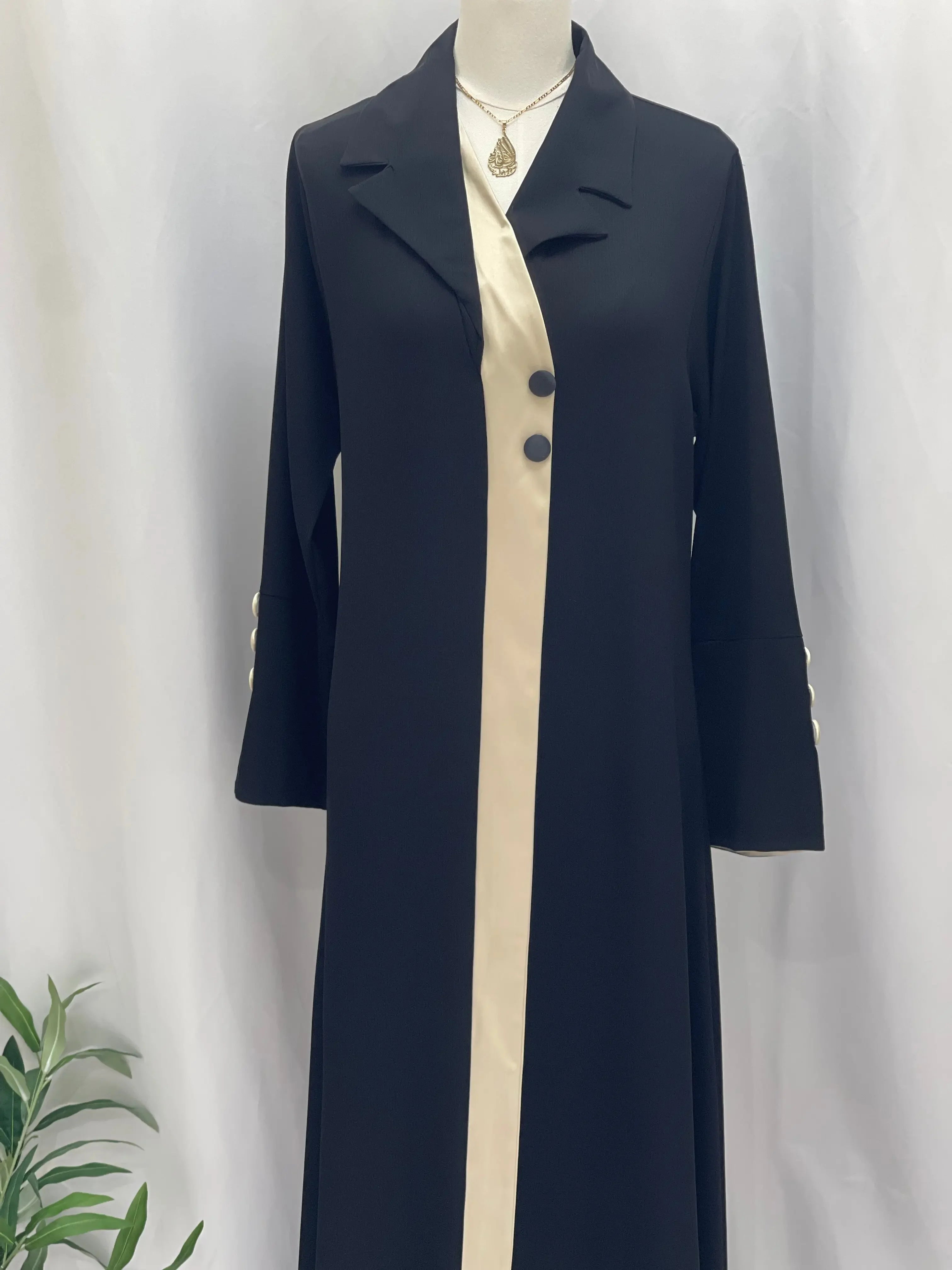 Palestinian Elegance Black Abaya with Gold Accents Palestinian Elegance