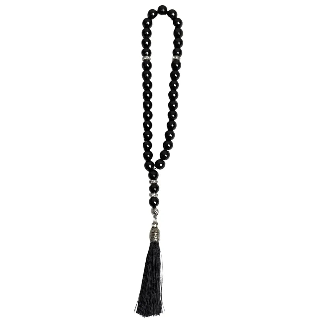 Black Tasbeeh Beads with Elegant Silver Accents | 25 cm Palestinian Elegance